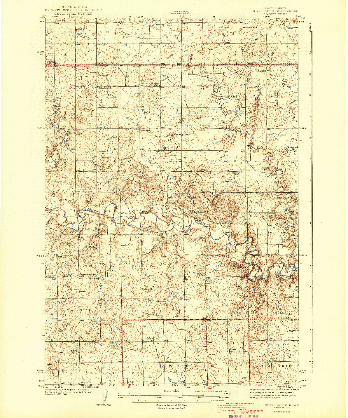 USGS 1:62500-SCALE QUADRANGLE FOR HEART BUTTE, ND 1944