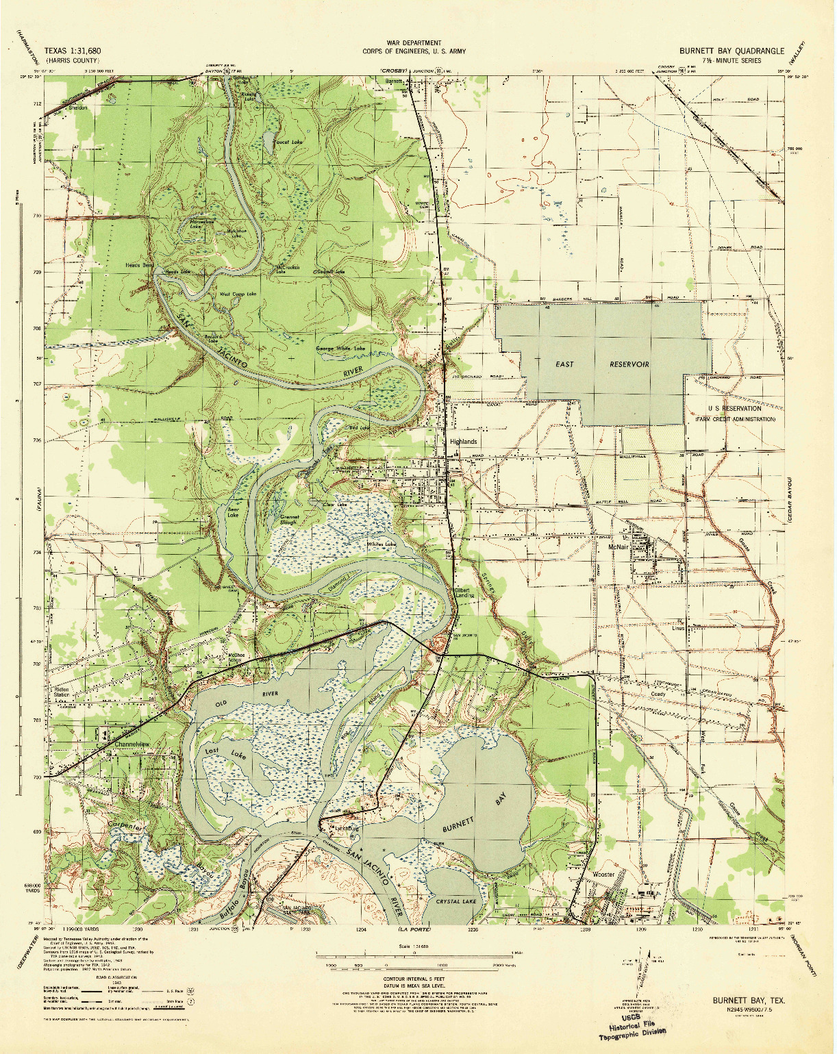 USGS 1:31680-SCALE QUADRANGLE FOR BURNETT BAY, TX 1944