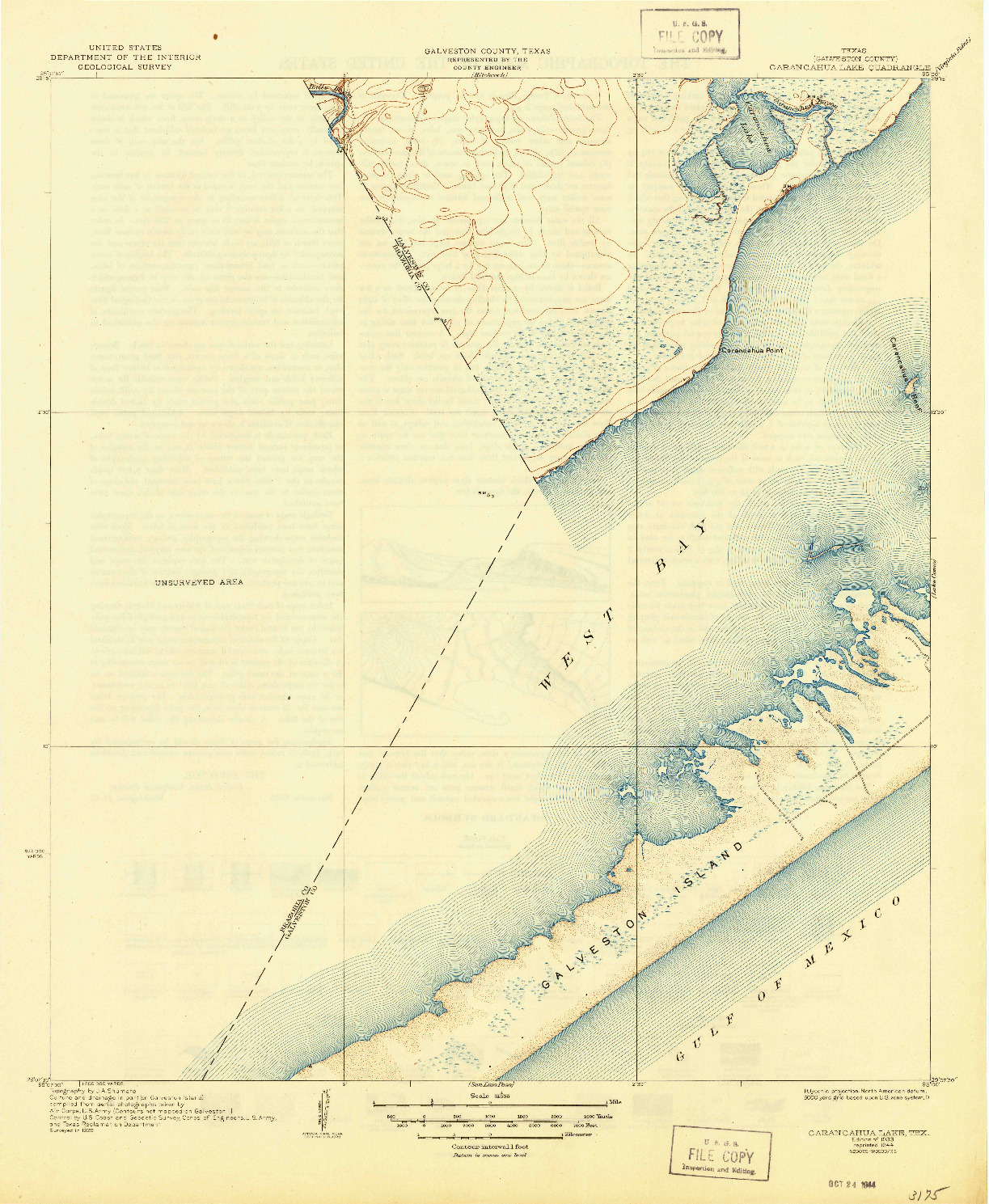 USGS 1:31680-SCALE QUADRANGLE FOR CARANCAHUA LAKE, TX 1933