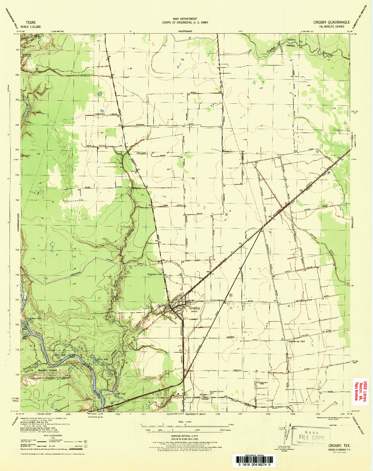 USGS 1:31680-SCALE QUADRANGLE FOR CROSBY, TX 1944
