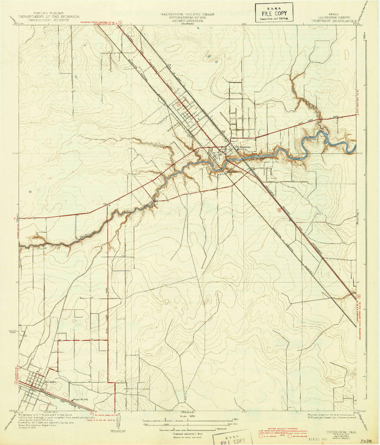 USGS 1:31680-SCALE QUADRANGLE FOR DICKINSON, TX 1932