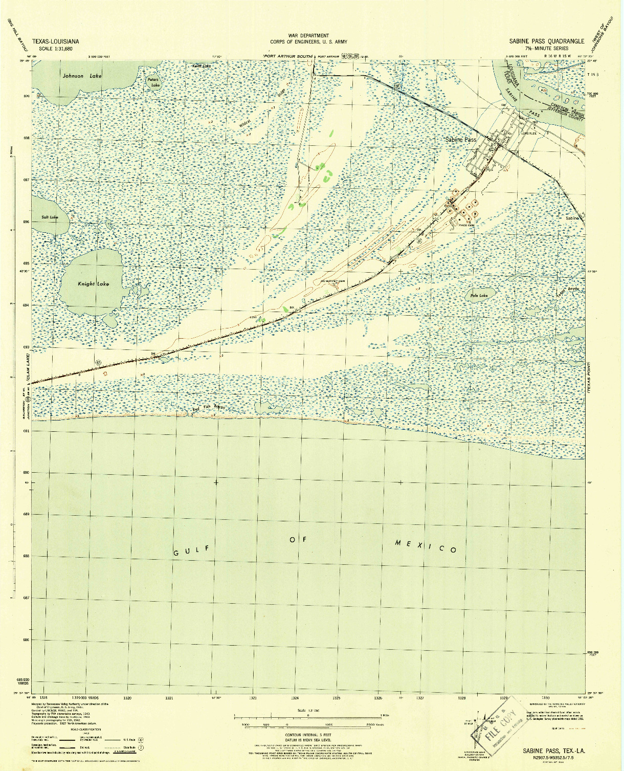 USGS 1:31680-SCALE QUADRANGLE FOR SABINE PASS, TX 1944