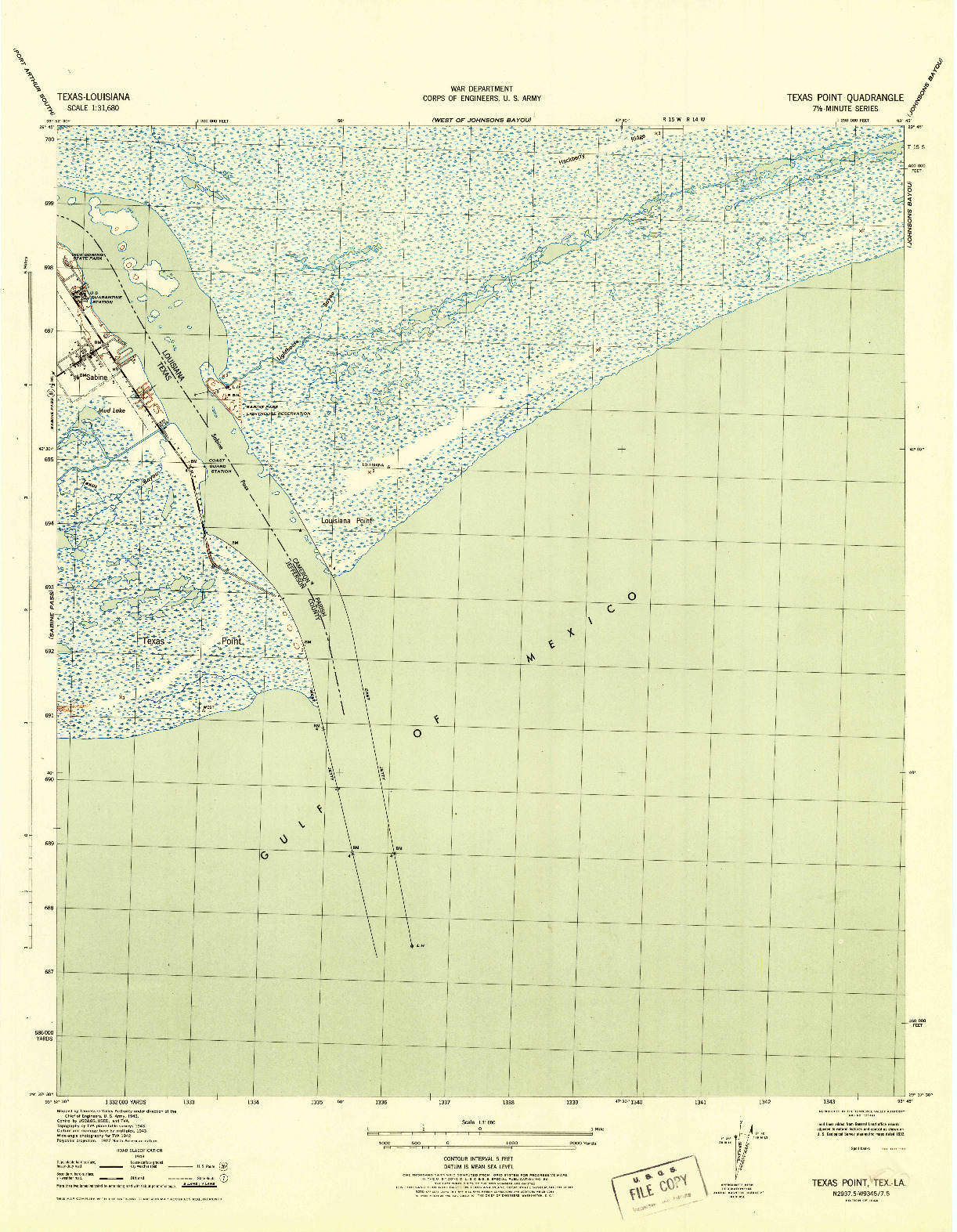 USGS 1:31680-SCALE QUADRANGLE FOR TEXAS POINT, TX 1944