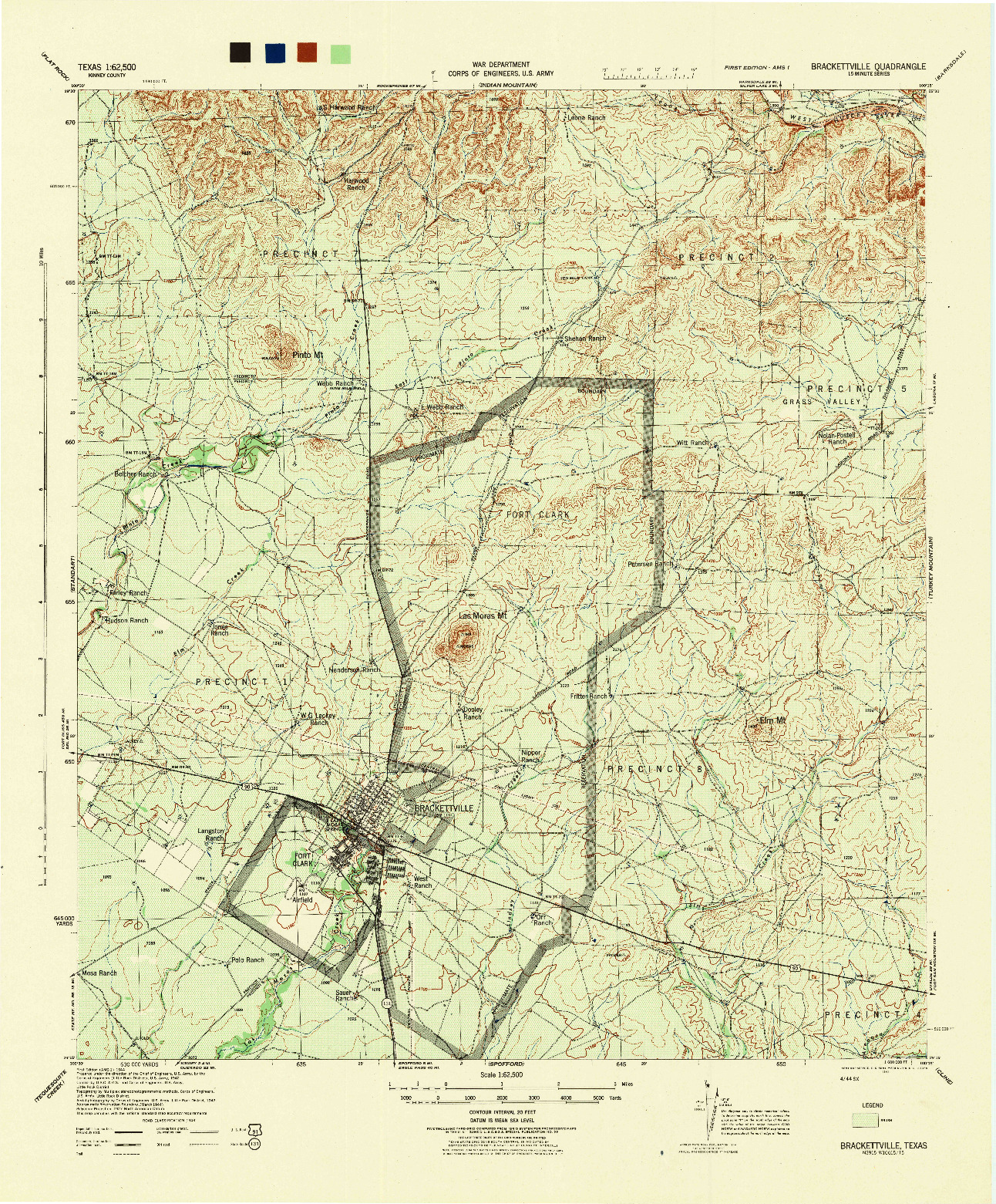 USGS 1:62500-SCALE QUADRANGLE FOR BRACKETTVILLE, TX 1944