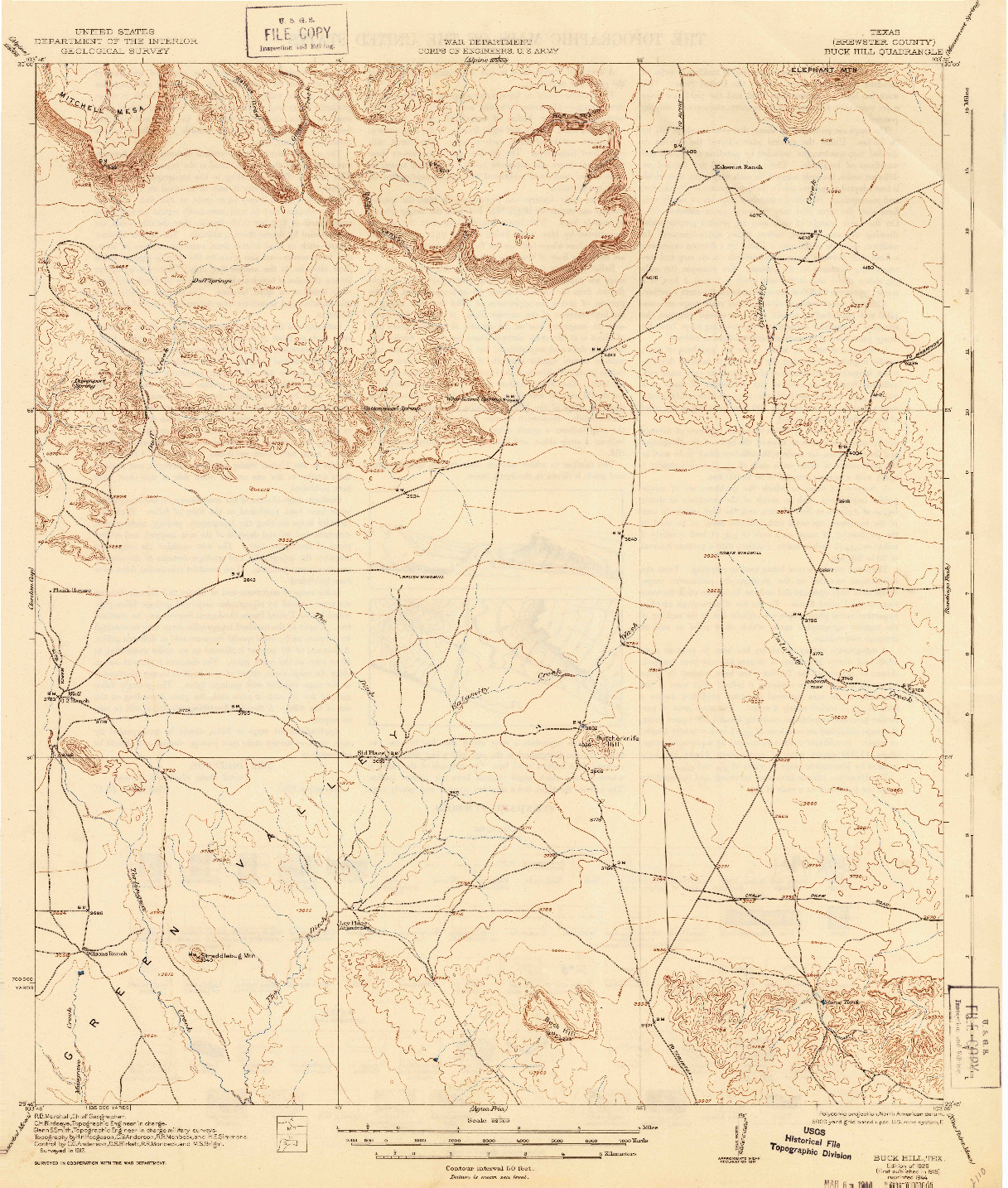 USGS 1:62500-SCALE QUADRANGLE FOR BUCK HILL, TX 1925