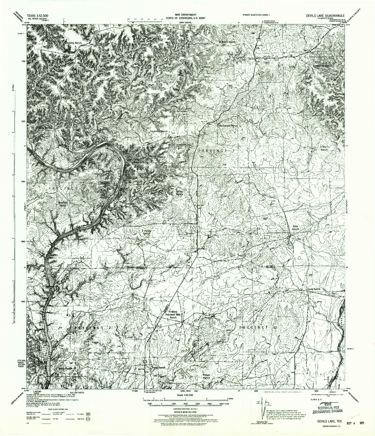USGS 1:62500-SCALE QUADRANGLE FOR DEVILS LAKE, TX 1944