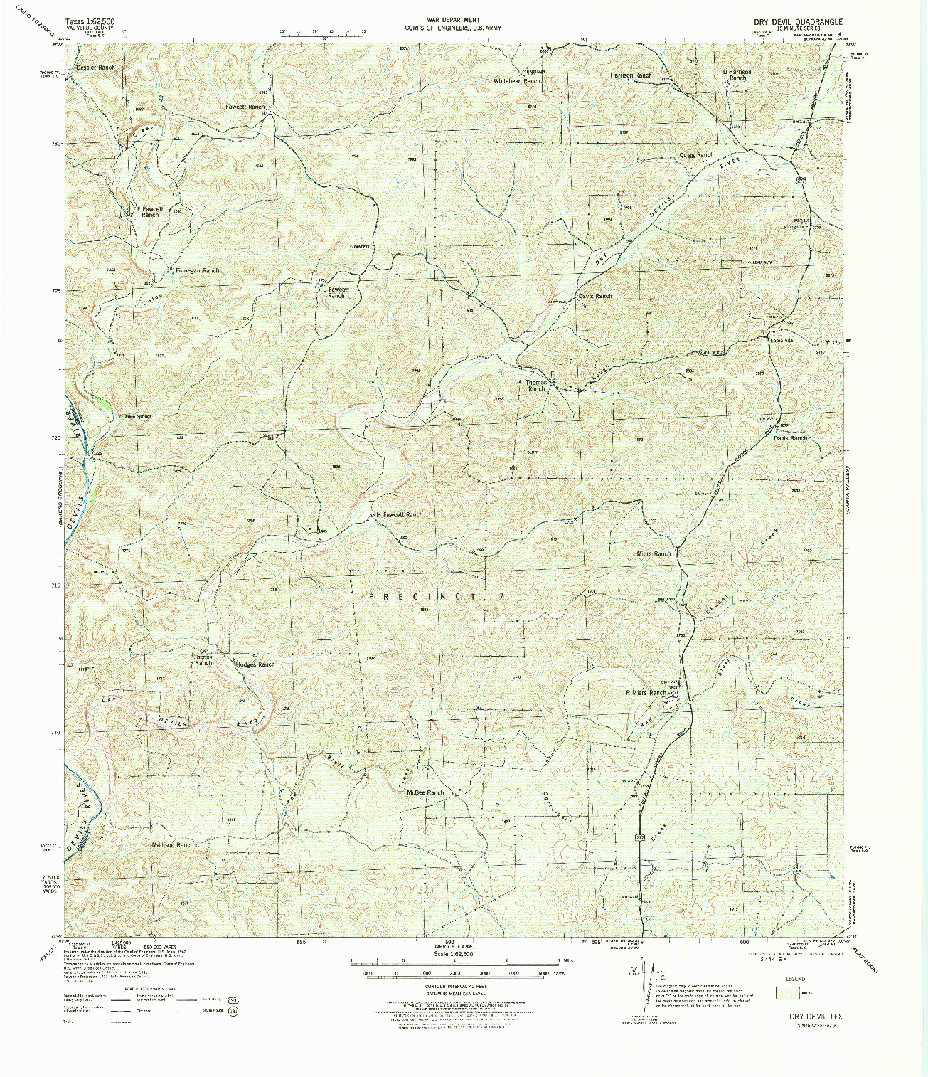 USGS 1:62500-SCALE QUADRANGLE FOR DRY DEVIL, TX 1944