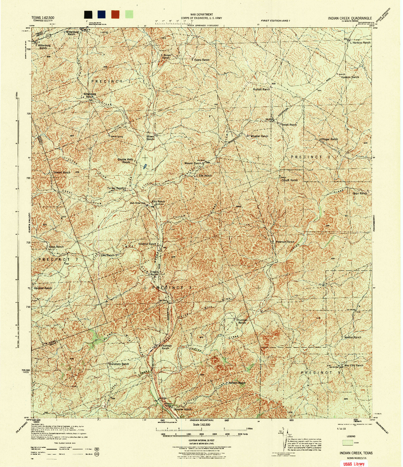 USGS 1:62500-SCALE QUADRANGLE FOR INDIAN CREEK, TX 1944