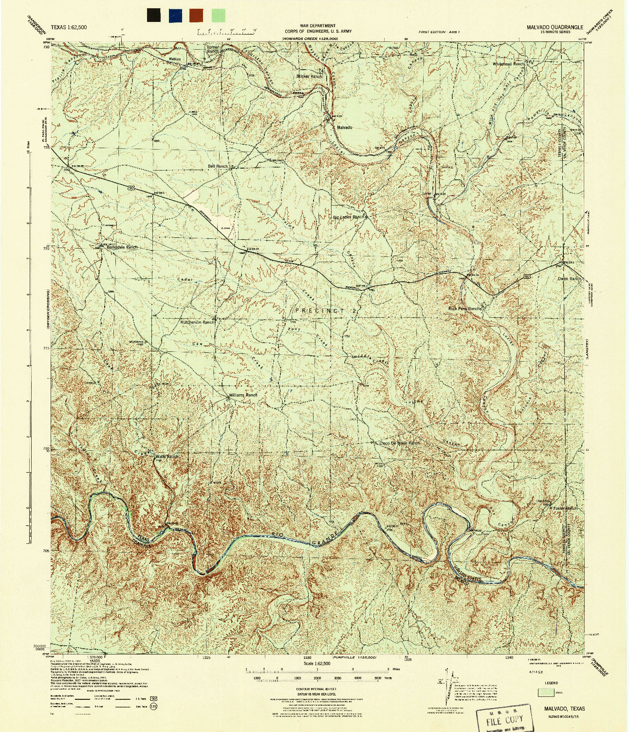 USGS 1:62500-SCALE QUADRANGLE FOR MALVADO, TX 1944