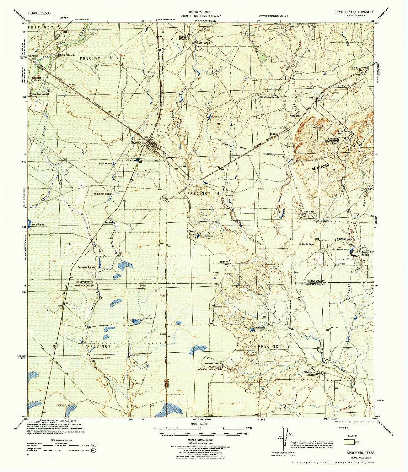 USGS 1:62500-SCALE QUADRANGLE FOR SPOFFORD, TX 1944
