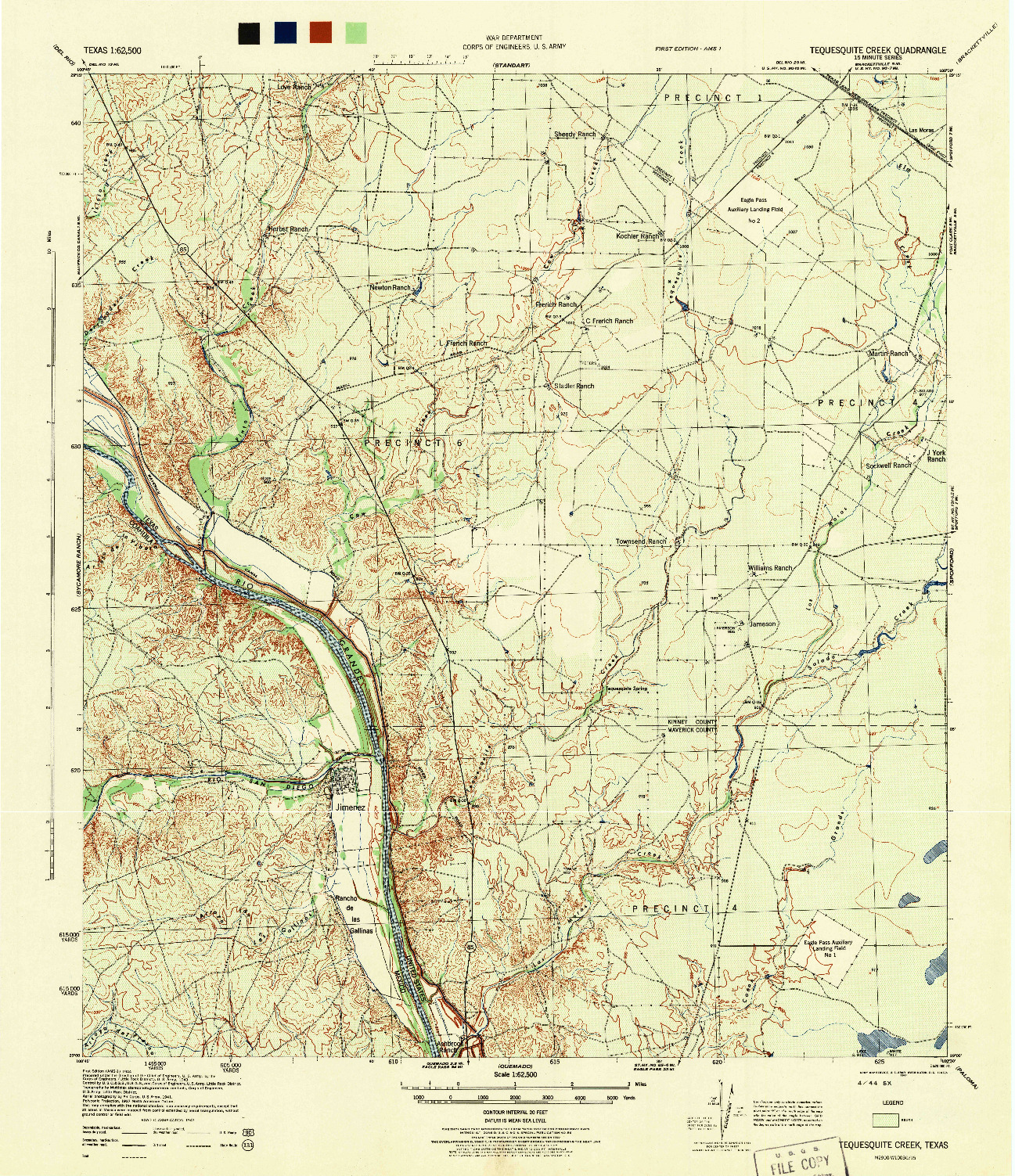 USGS 1:62500-SCALE QUADRANGLE FOR TEQUESQUITE CREEK, TX 1944