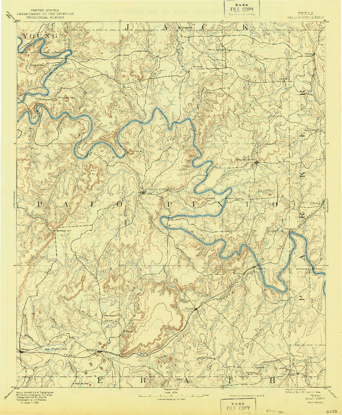 USGS 1:125000-SCALE QUADRANGLE FOR PALO PINTO, TX 1891