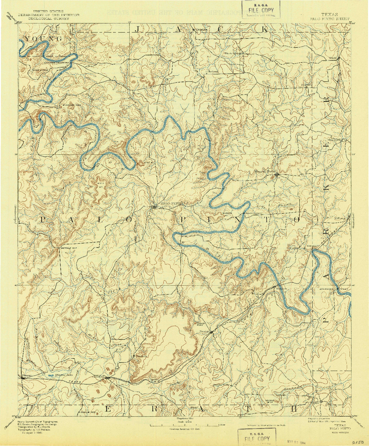 USGS 1:125000-SCALE QUADRANGLE FOR PALO PINTO, TX 1891