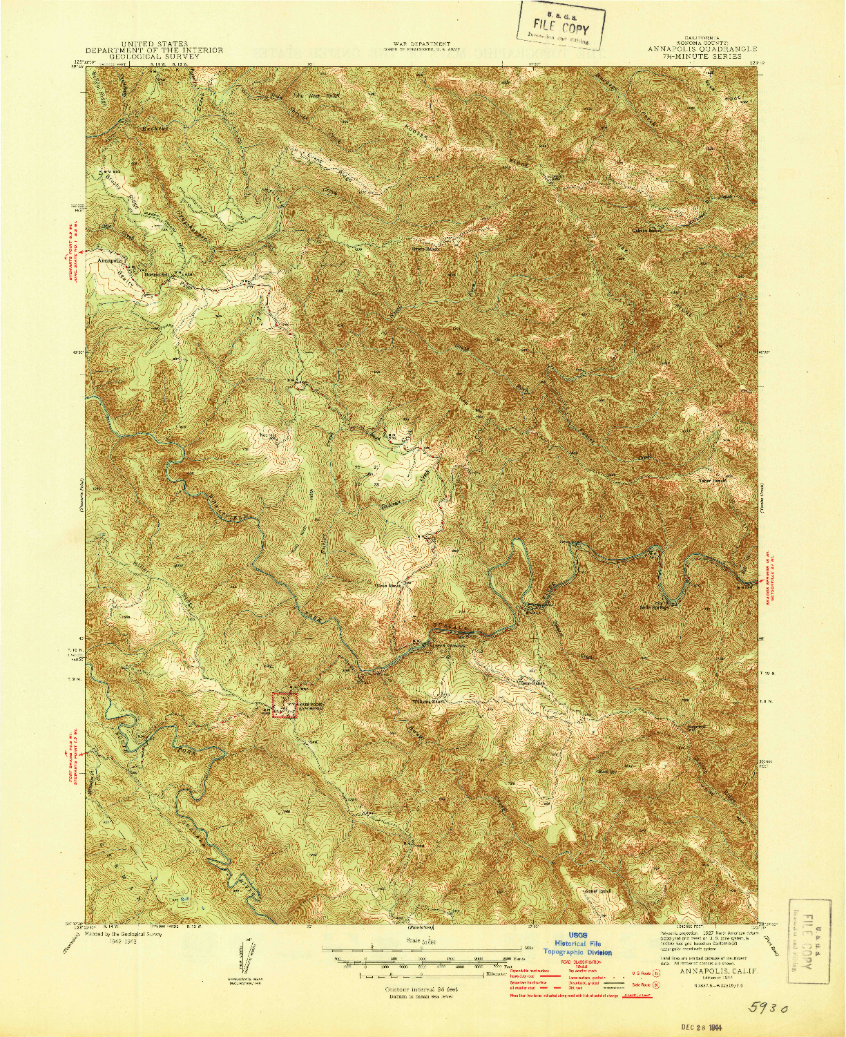 USGS 1:31680-SCALE QUADRANGLE FOR ANNAPOLIS, CA 1944