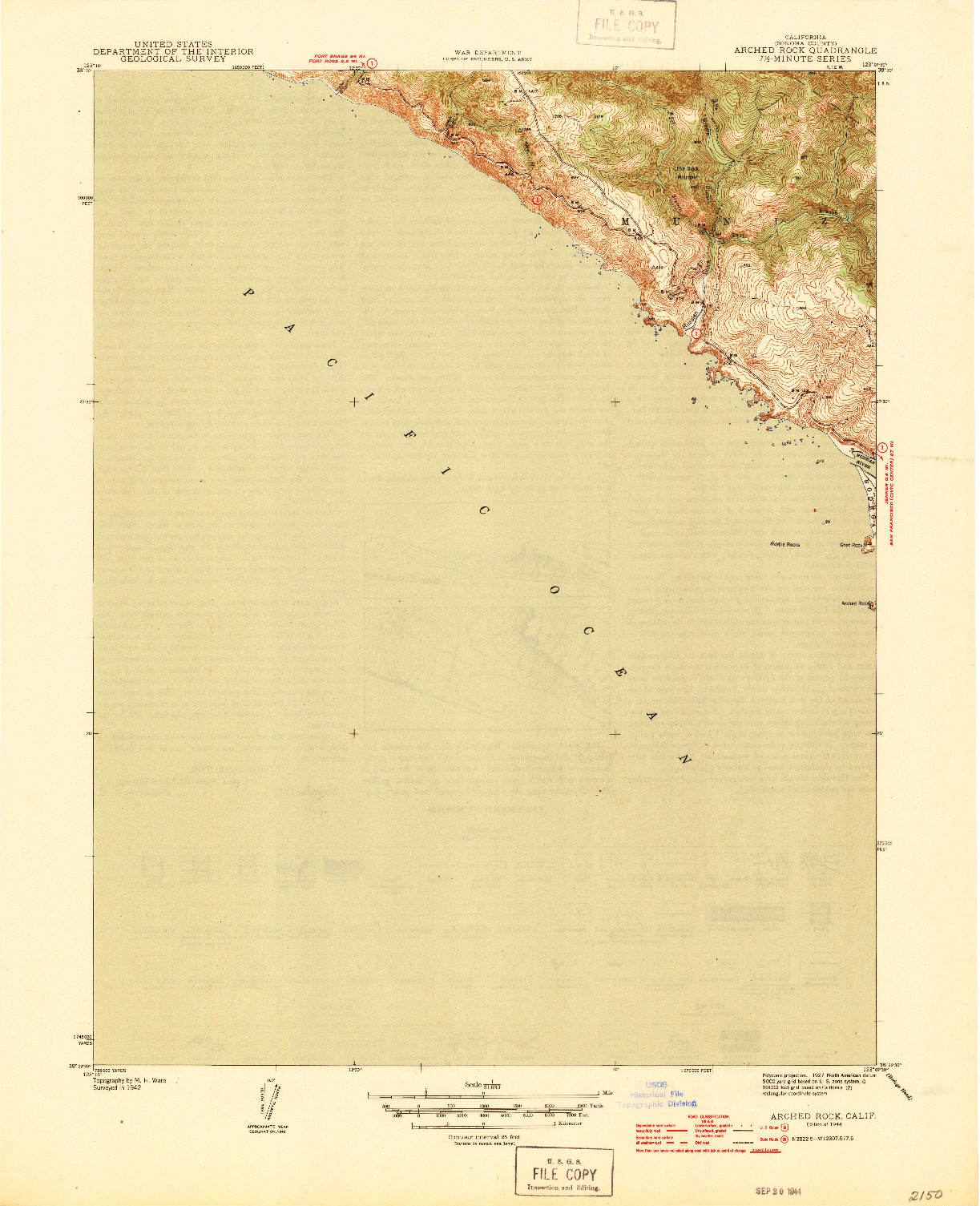 USGS 1:31680-SCALE QUADRANGLE FOR ARCHED ROCK, CA 1944