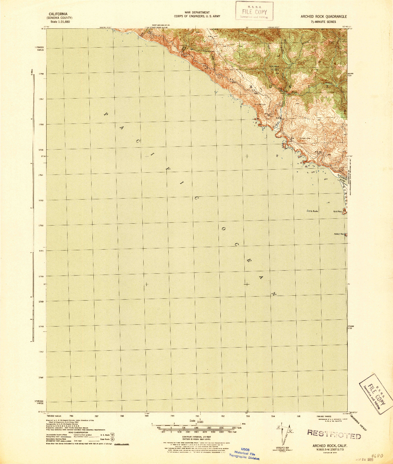 USGS 1:31680-SCALE QUADRANGLE FOR ARCHED ROCK, CA 1944