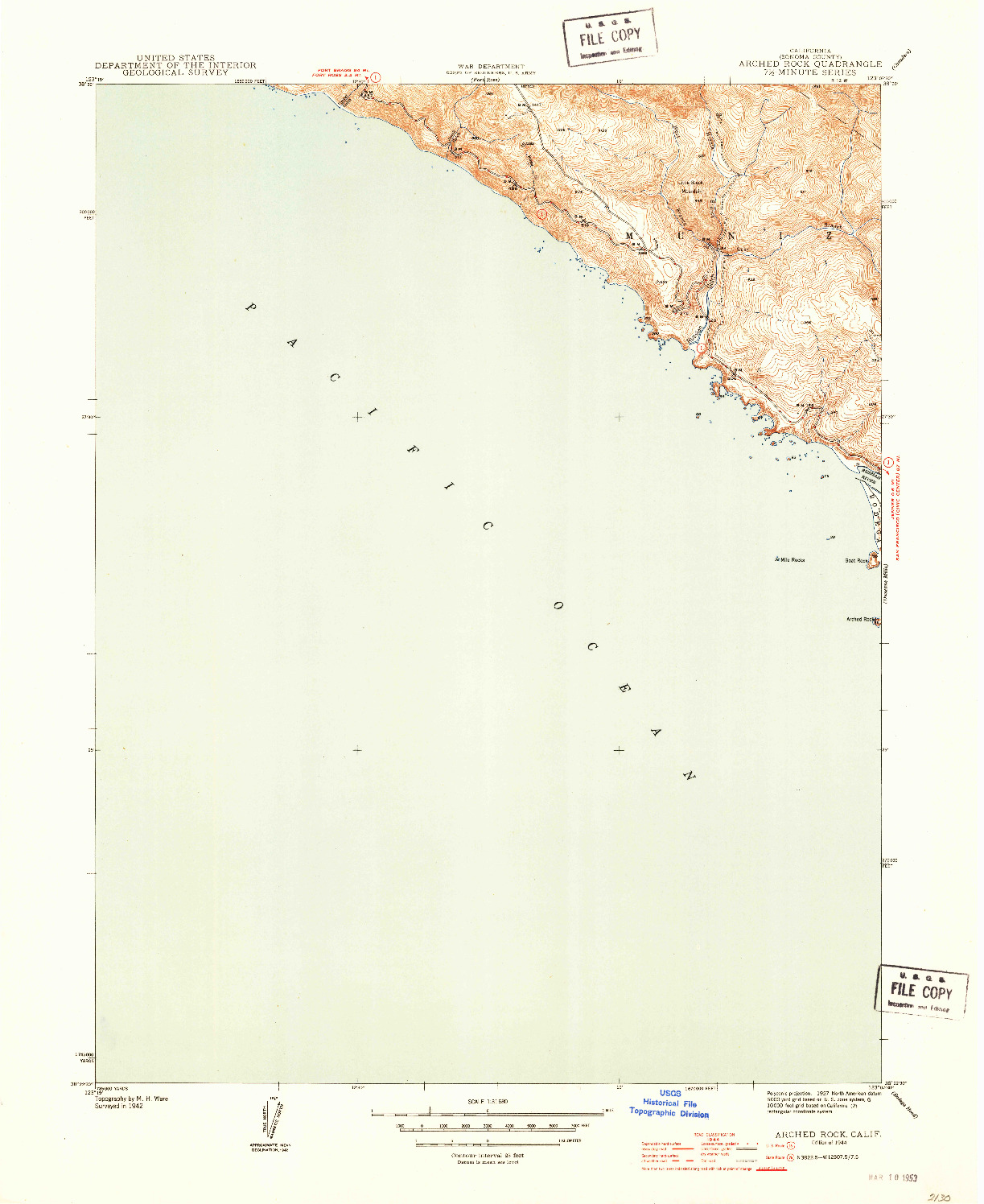 USGS 1:31680-SCALE QUADRANGLE FOR ARCHED ROCK, CA 1944