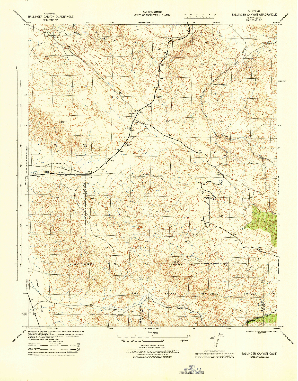 USGS 1:31680-SCALE QUADRANGLE FOR BALLINGER CANYON, CA 1944