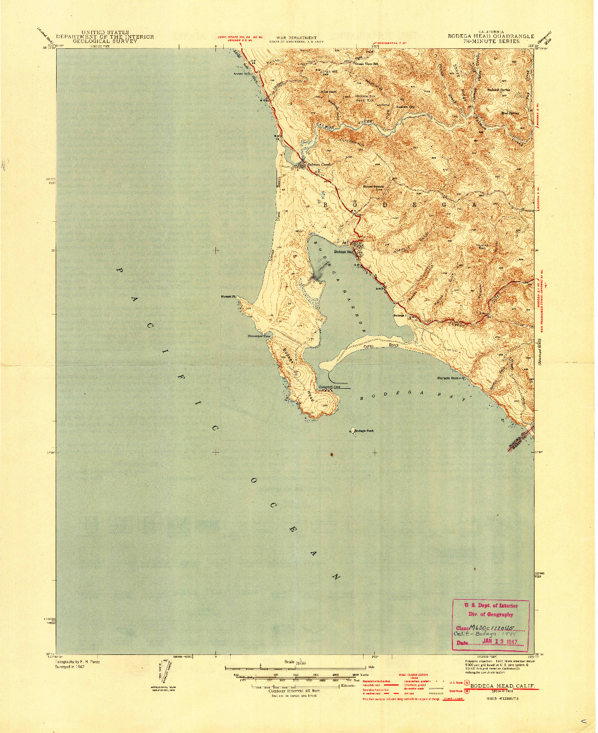 USGS 1:31680-SCALE QUADRANGLE FOR BODEGA HEAD, CA 1944
