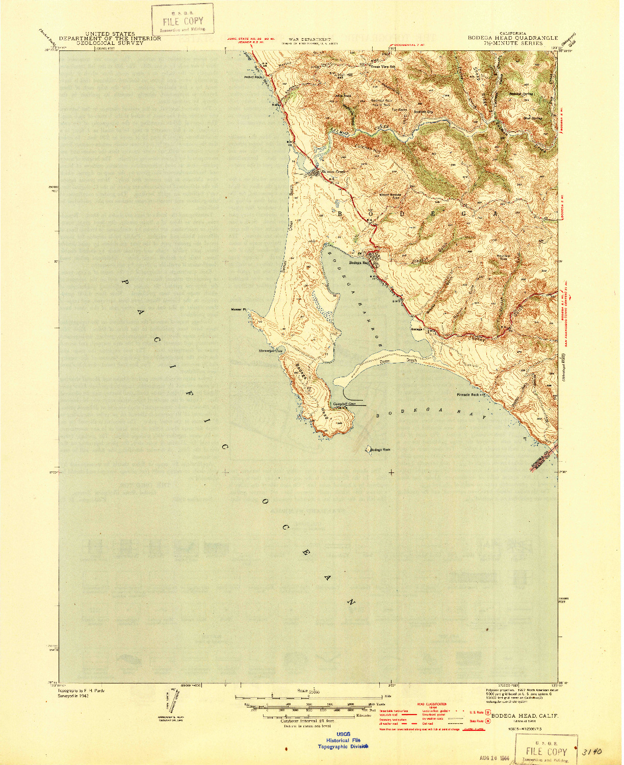 USGS 1:31680-SCALE QUADRANGLE FOR BODEGA HEAD, CA 1944
