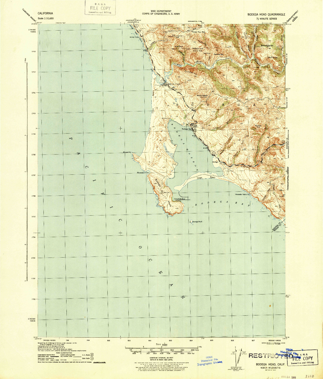 USGS 1:31680-SCALE QUADRANGLE FOR BODEGA HEAD, CA 1944