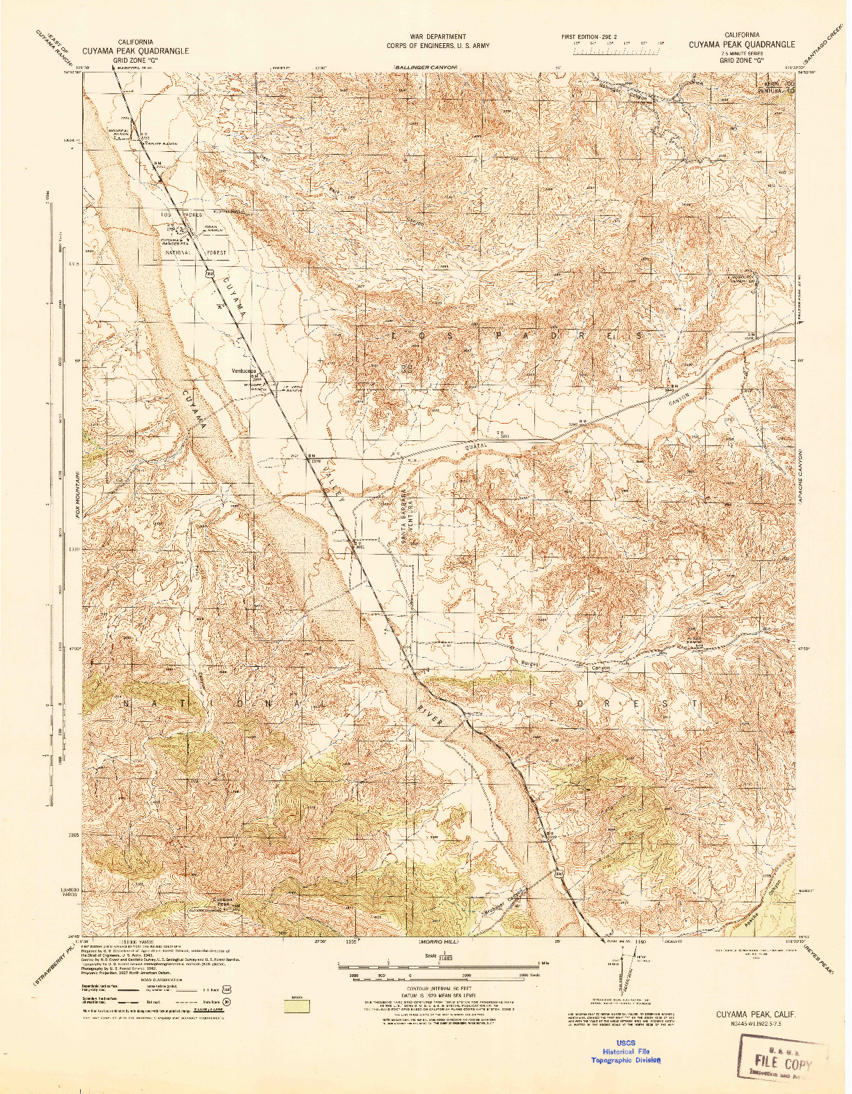 USGS 1:31680-SCALE QUADRANGLE FOR CUYAMA PEAK, CA 1944