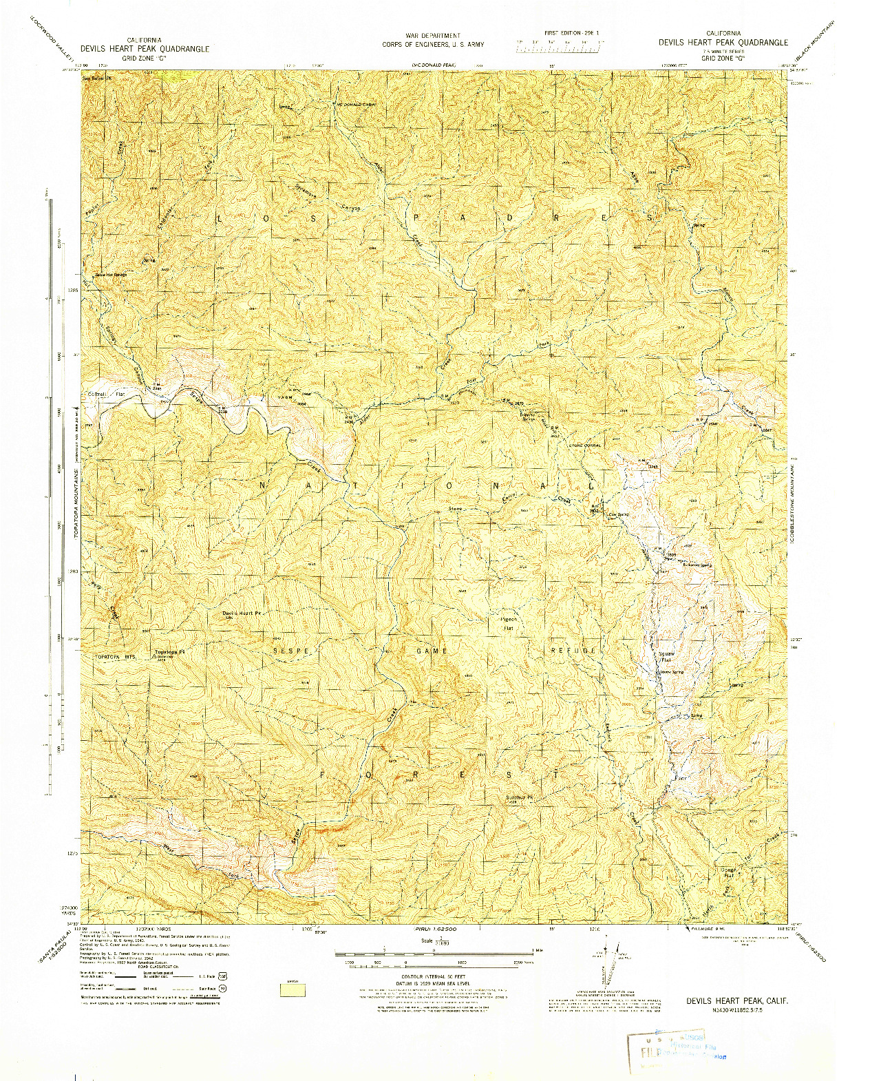 USGS 1:31680-SCALE QUADRANGLE FOR DEVILS HEART PEAK, CA 1944