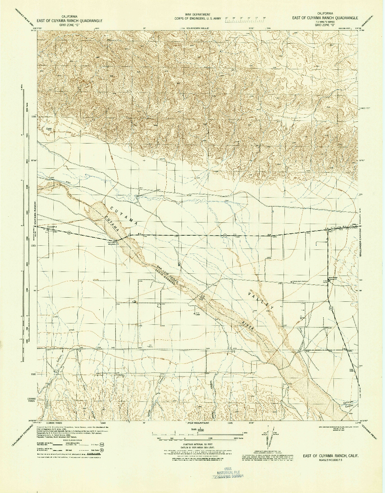 USGS 1:31680-SCALE QUADRANGLE FOR EAST OF CUYAMA RANCH, CA 1944
