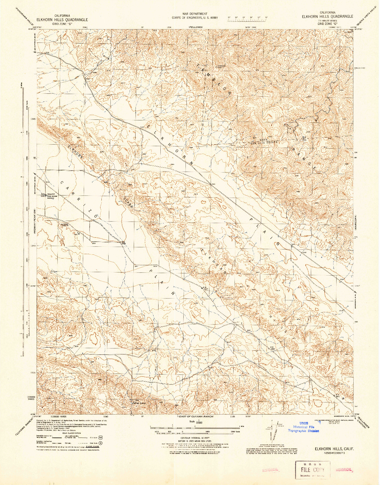 USGS 1:31680-SCALE QUADRANGLE FOR ELKHORN HILLS, CA 1944