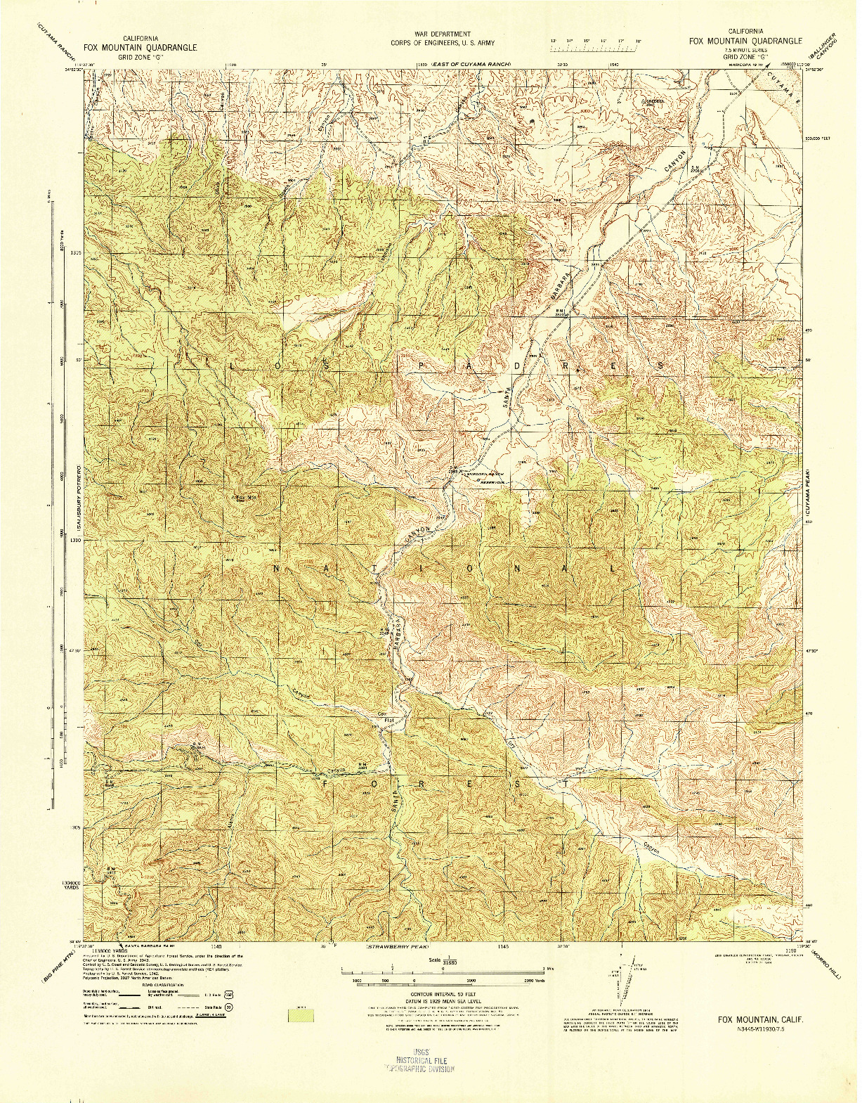 USGS 1:31680-SCALE QUADRANGLE FOR FOX MOUNTAIN, CA 1944