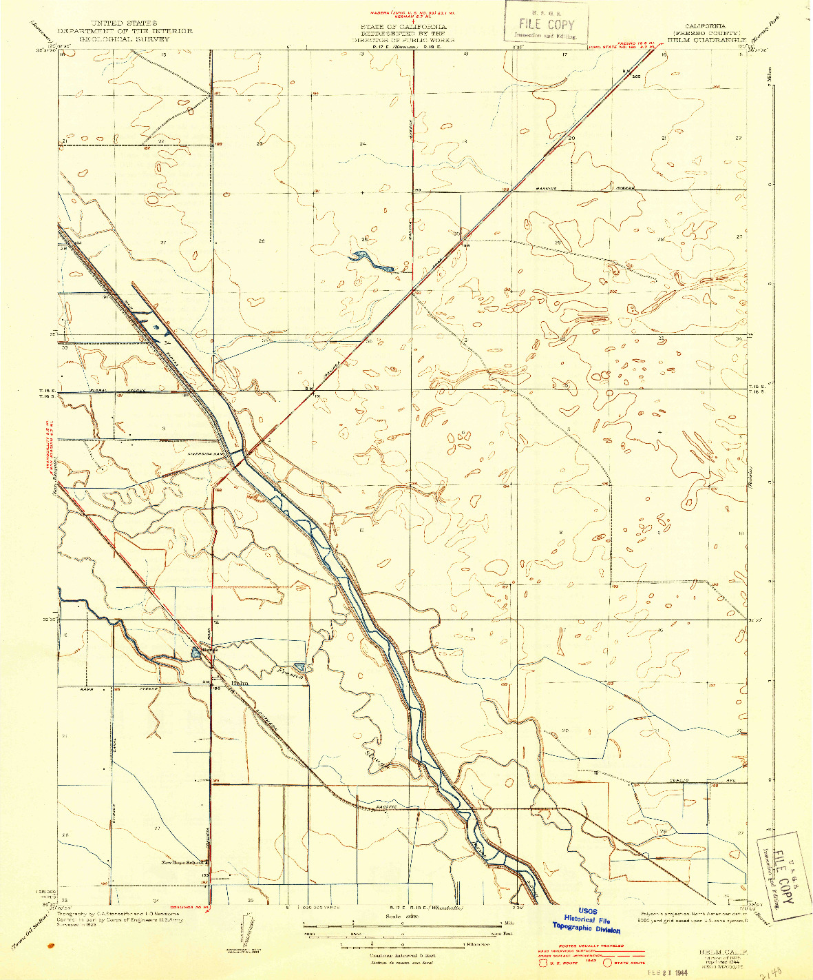 USGS 1:31680-SCALE QUADRANGLE FOR HELM, CA 1925