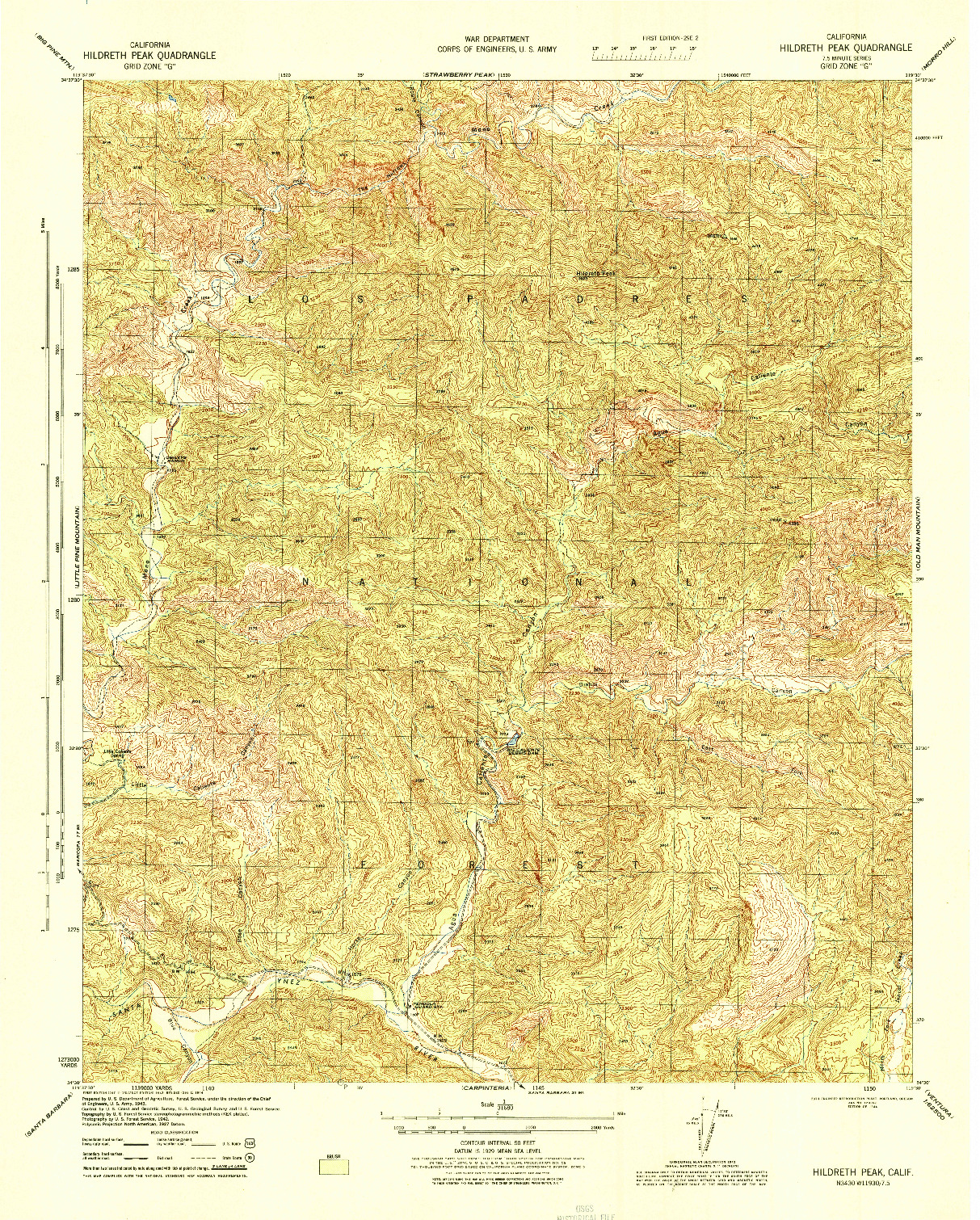 USGS 1:31680-SCALE QUADRANGLE FOR HILDRETH PEAK, CA 1944