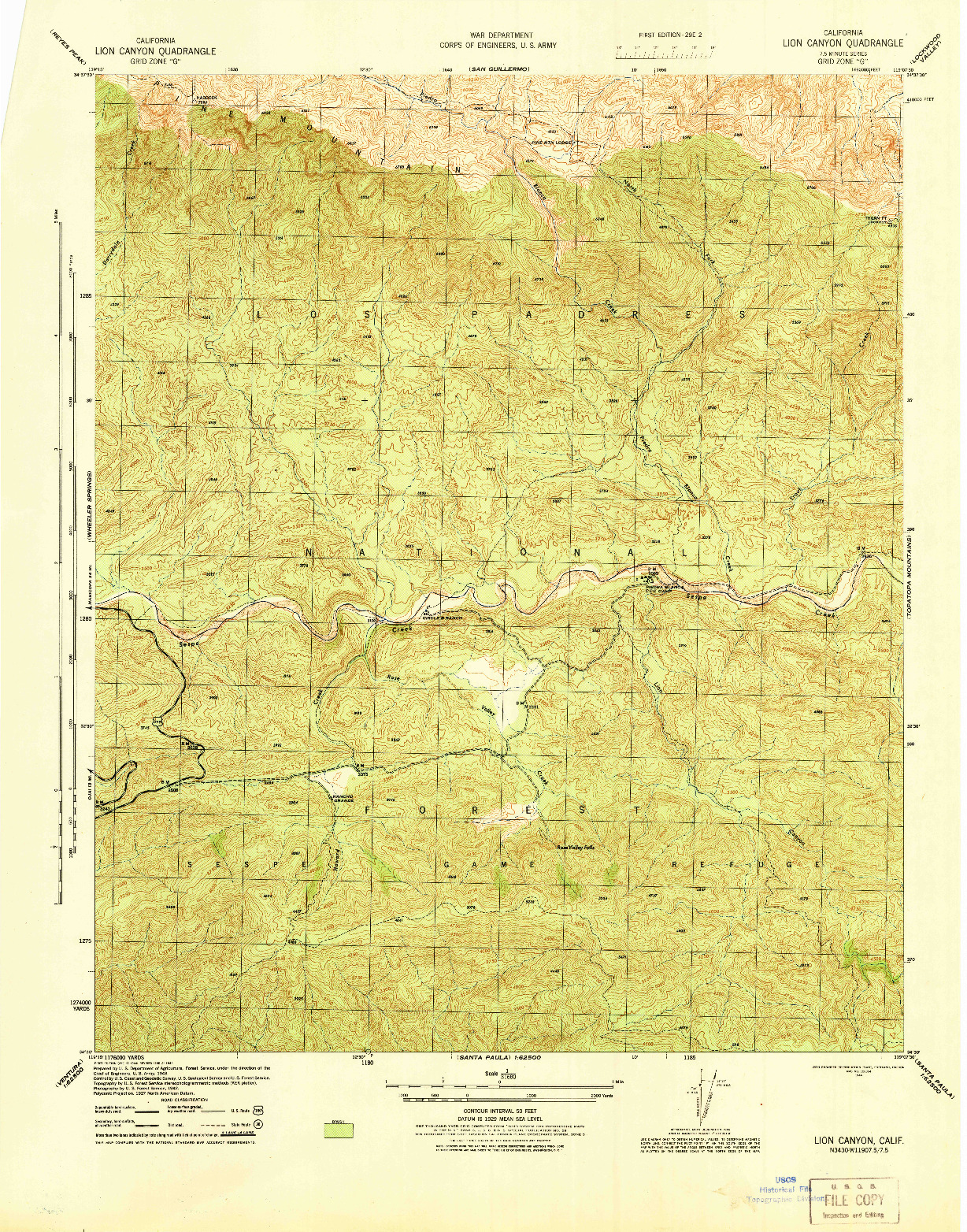 USGS 1:31680-SCALE QUADRANGLE FOR LION CANYON, CA 1944