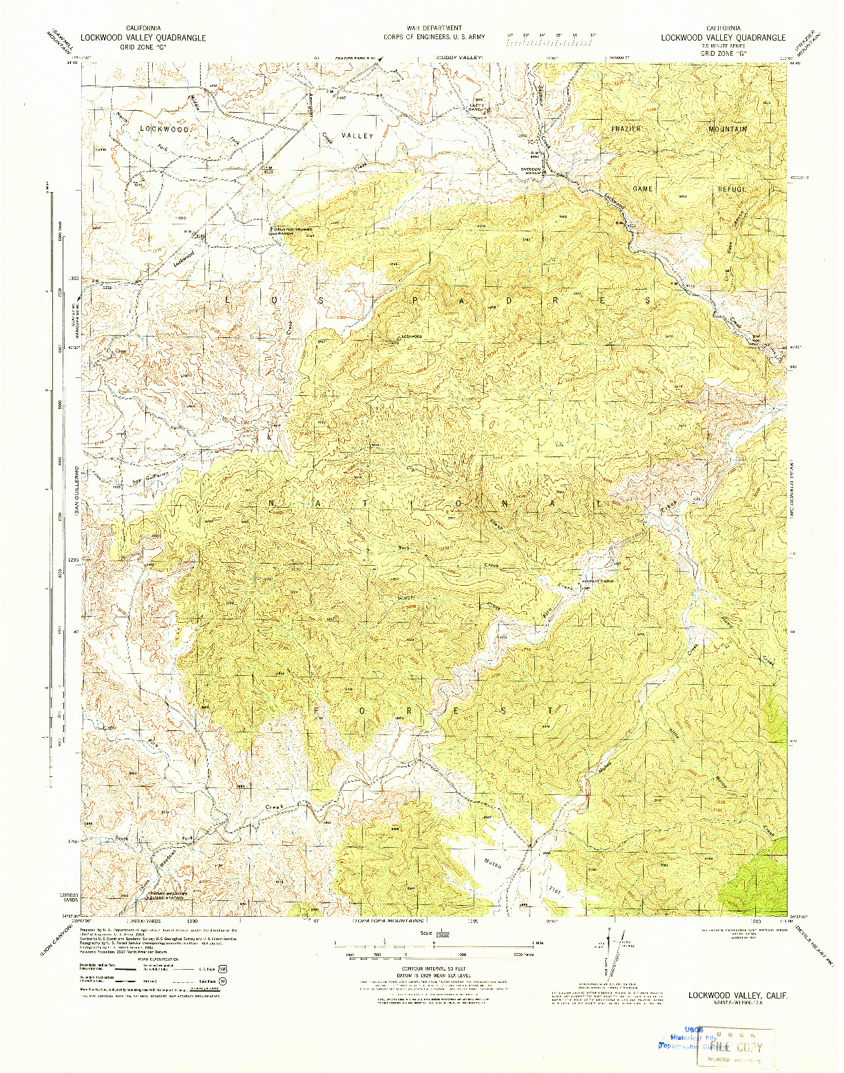 USGS 1:31680-SCALE QUADRANGLE FOR LOCKWOOD VALLEY, CA 1944