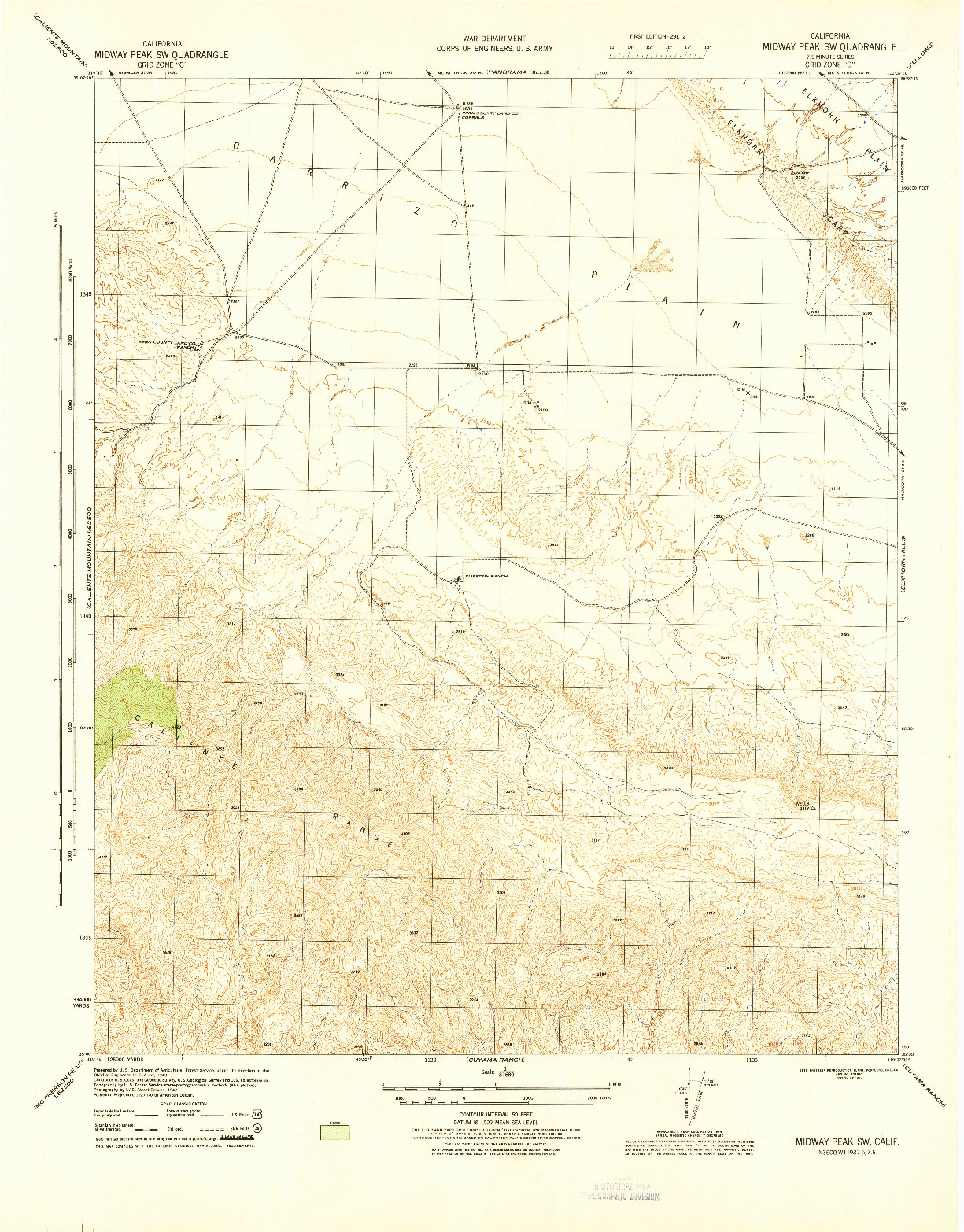 USGS 1:31680-SCALE QUADRANGLE FOR MIDWAY PEAK SW, CA 1944