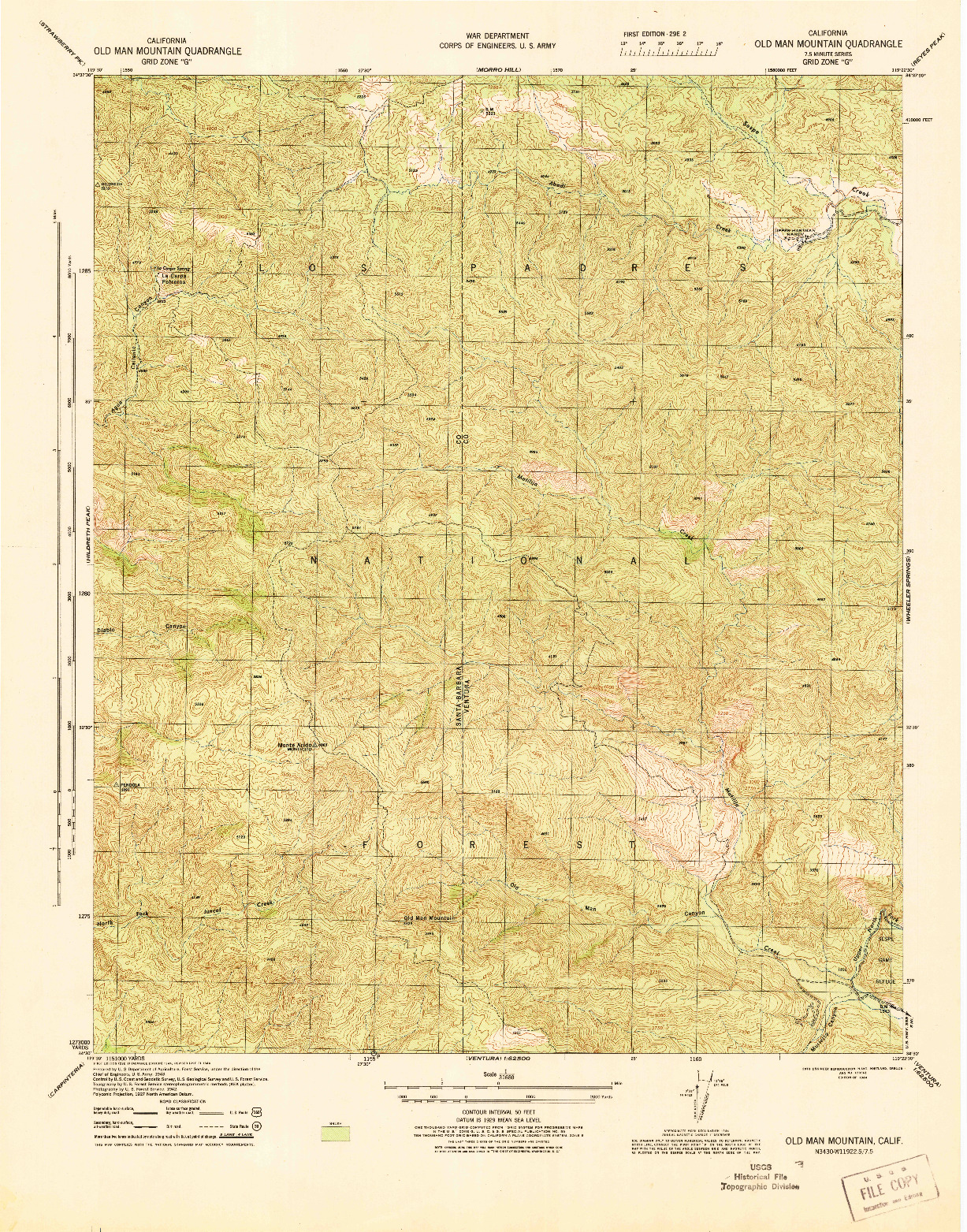 USGS 1:31680-SCALE QUADRANGLE FOR OLD MAN MOUNTAIN, CA 1944