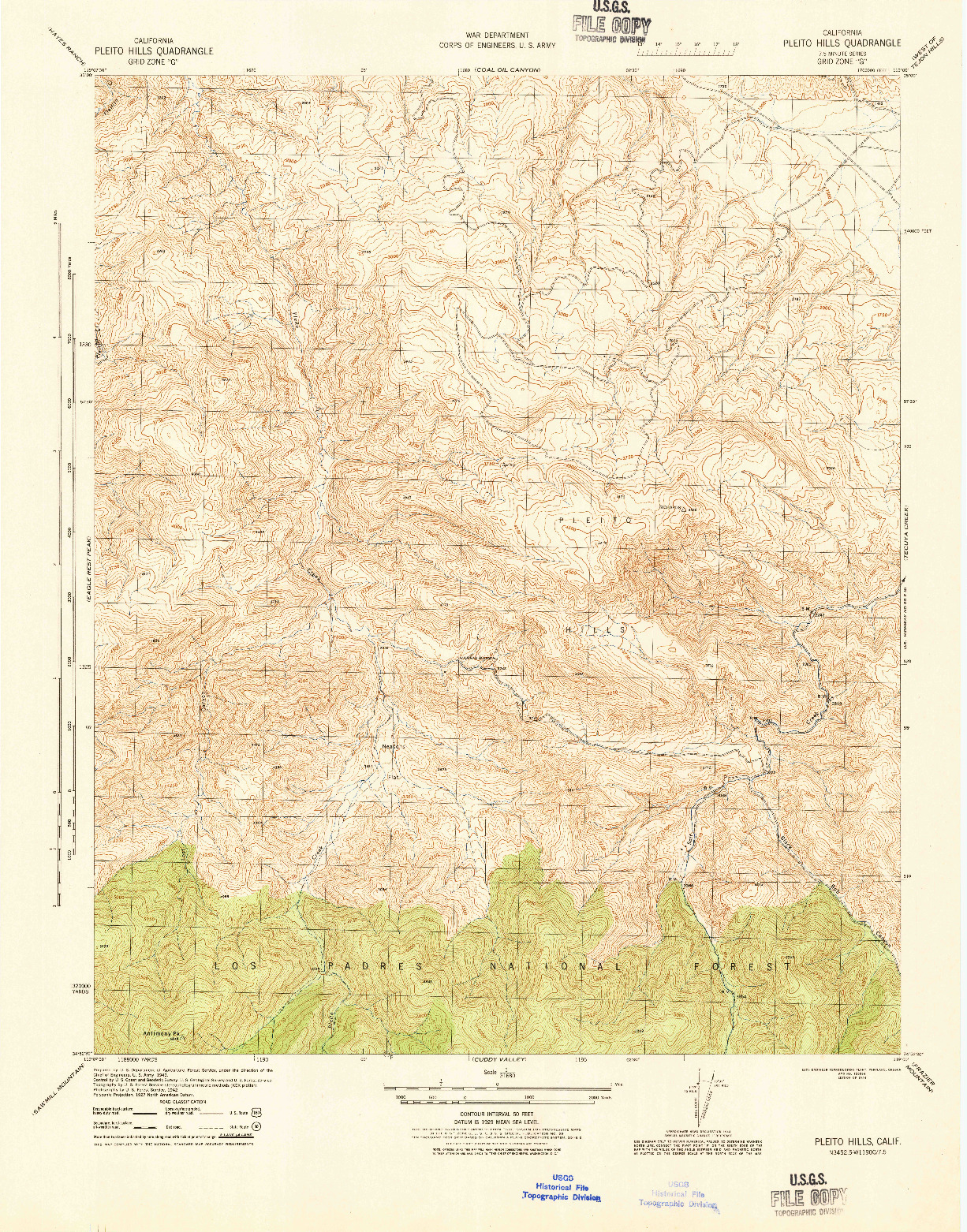 USGS 1:31680-SCALE QUADRANGLE FOR PLEITO HILLS, CA 1944