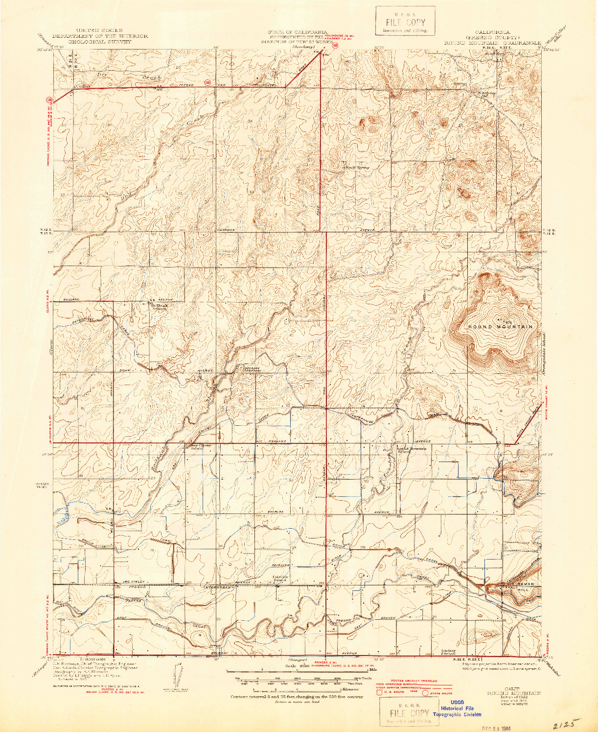 USGS 1:31680-SCALE QUADRANGLE FOR ROUND MOUNTAIN, CA 1922