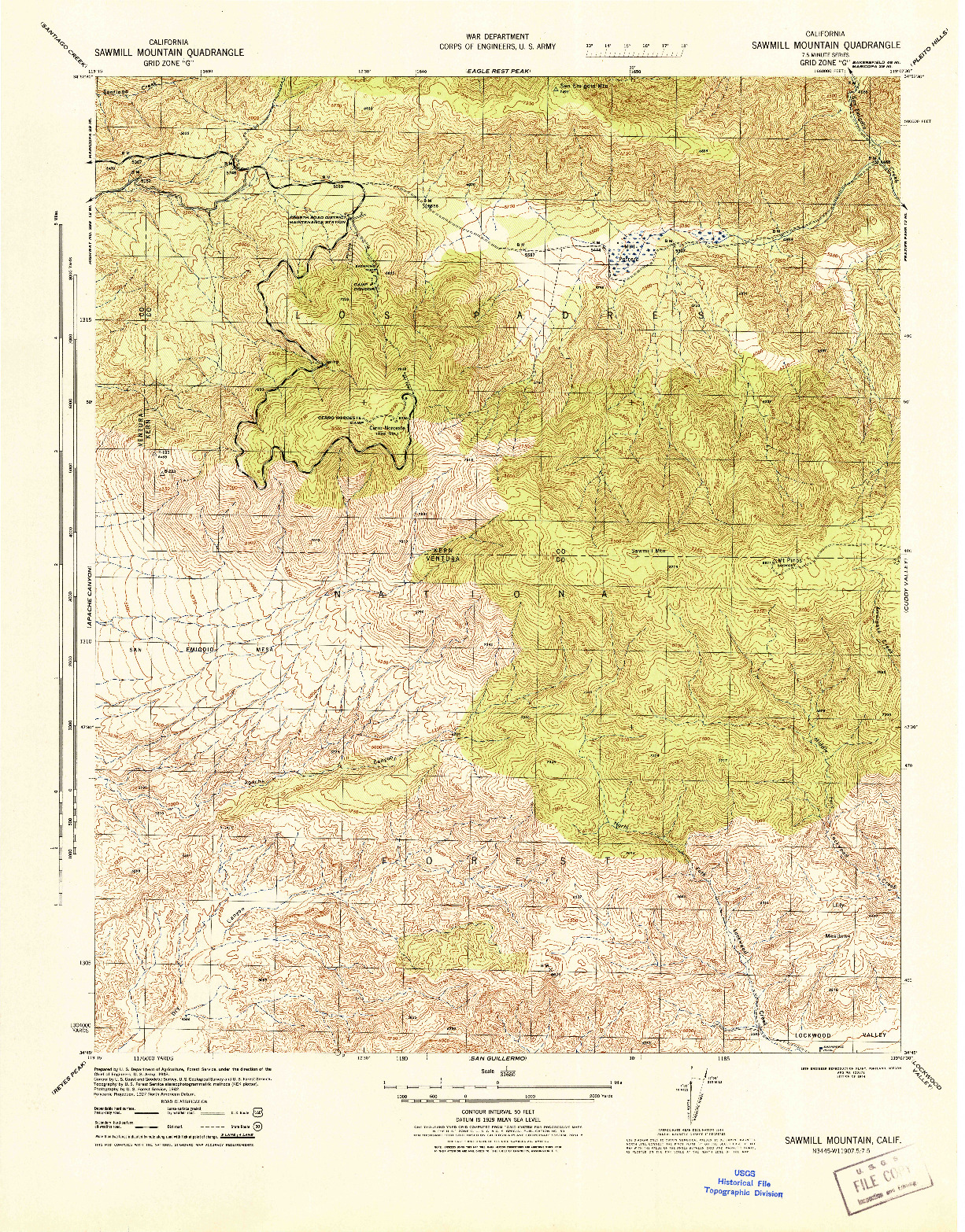 USGS 1:31680-SCALE QUADRANGLE FOR SAWMILL MOUNTAIN, CA 1944