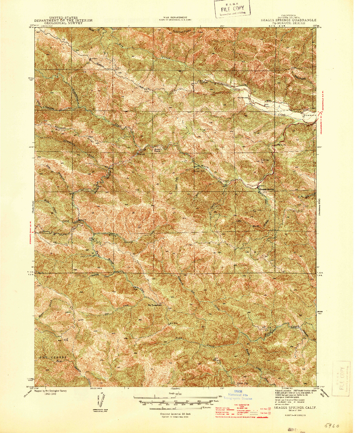 USGS 1:31680-SCALE QUADRANGLE FOR SKAGGS SPRINGS, CA 1944