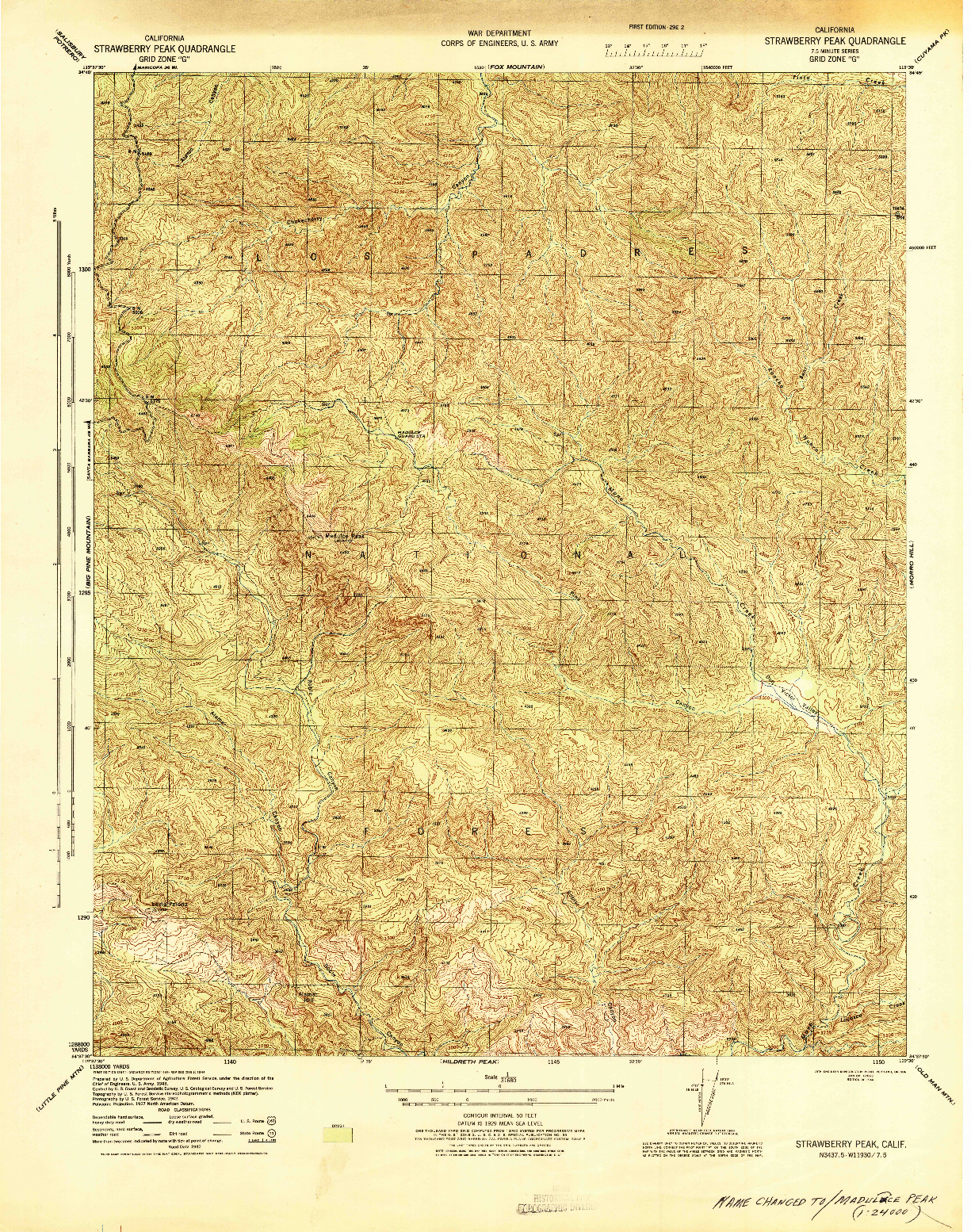 USGS 1:31680-SCALE QUADRANGLE FOR STRAWBERRY PEAK, CA 1944