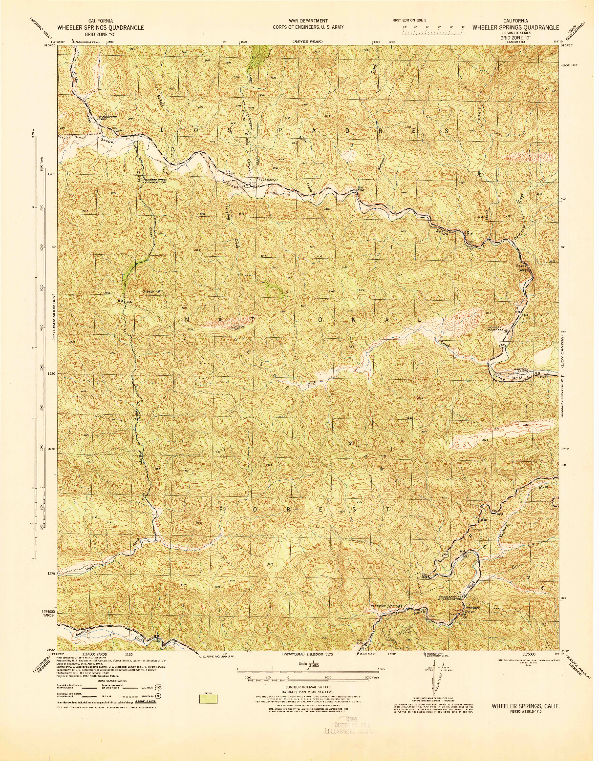 USGS 1:31680-SCALE QUADRANGLE FOR WHEELER SPRINGS, CA 1944