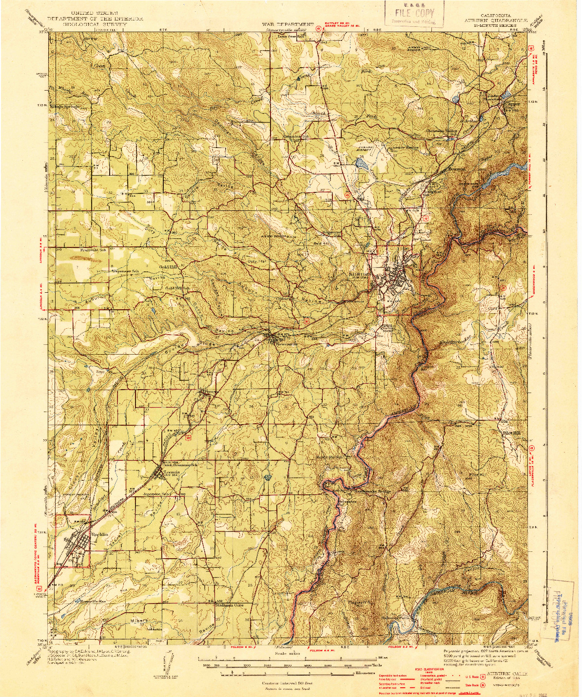 USGS 1:62500-SCALE QUADRANGLE FOR AUBURN, CA 1944