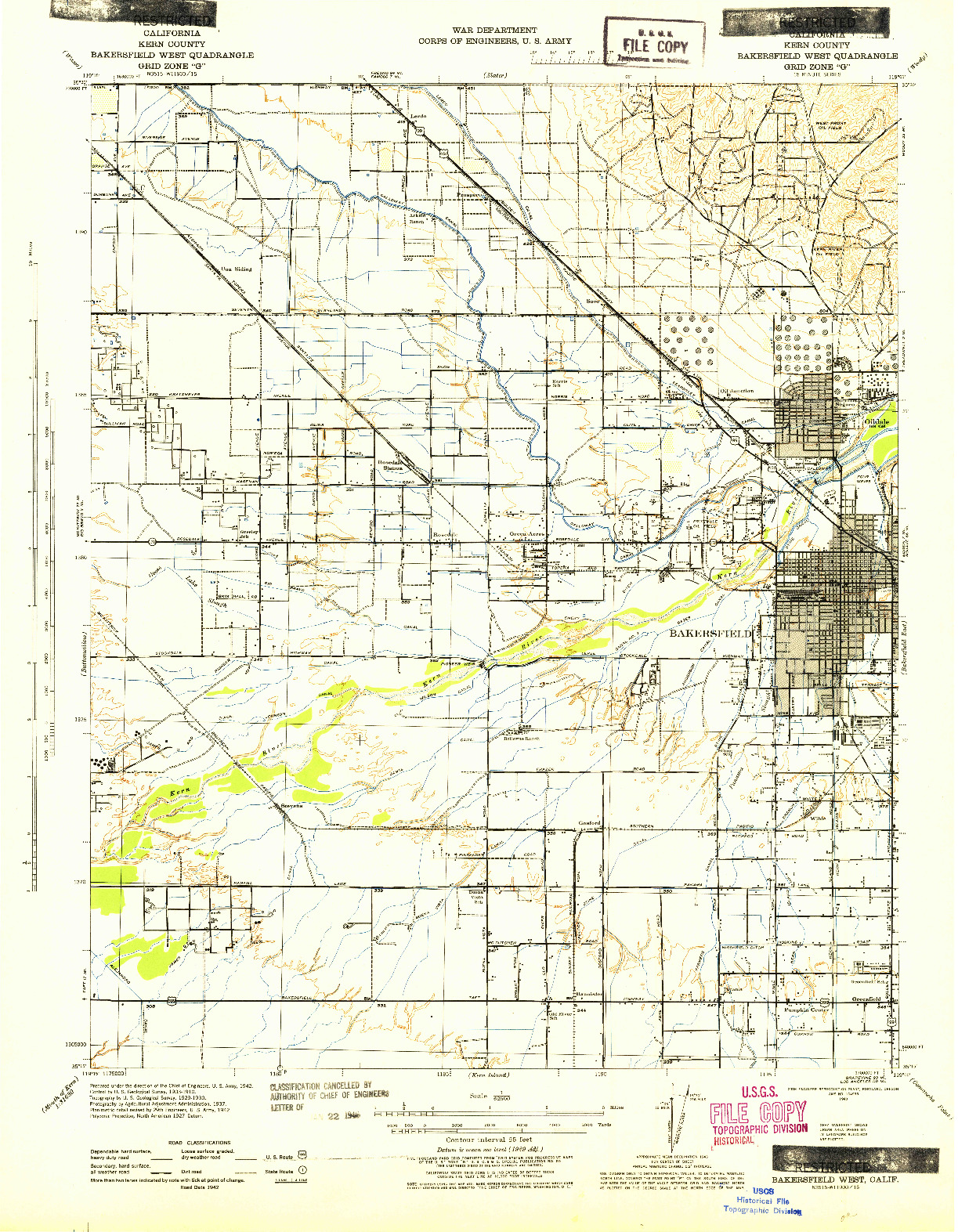 USGS 1:62500-SCALE QUADRANGLE FOR BAKERSFIELD WEST, CA 1942