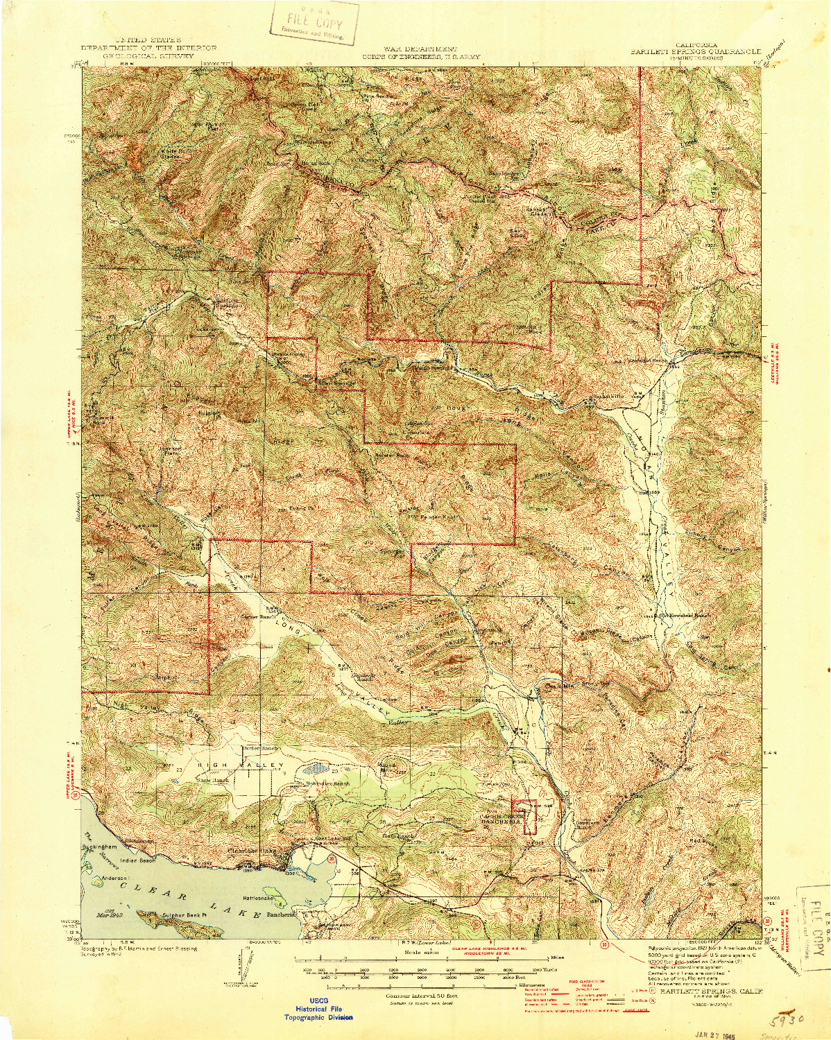 USGS 1:62500-SCALE QUADRANGLE FOR BARTLETT SPRINGS, CA 1944