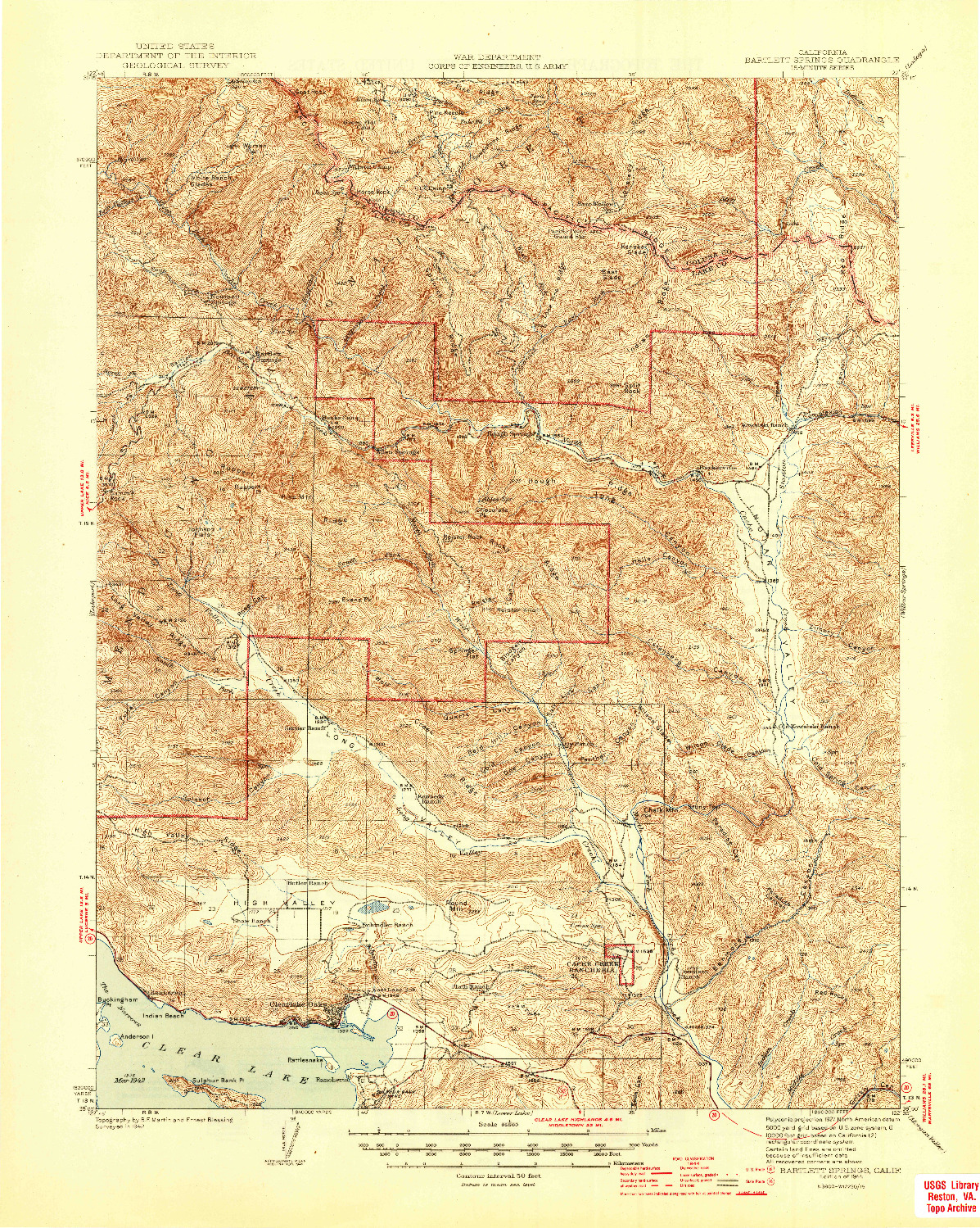 USGS 1:62500-SCALE QUADRANGLE FOR BARTLETT SPRINGS, CA 1944