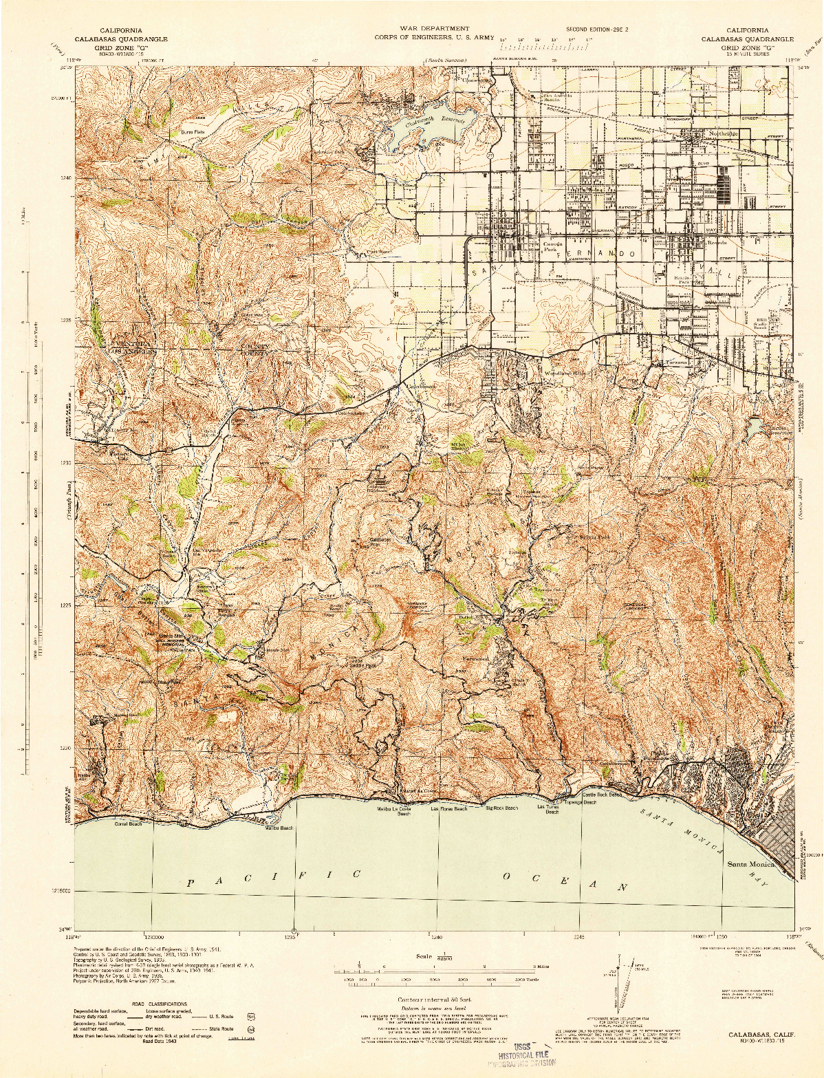 USGS 1:62500-SCALE QUADRANGLE FOR CALABASAS, CA 1944