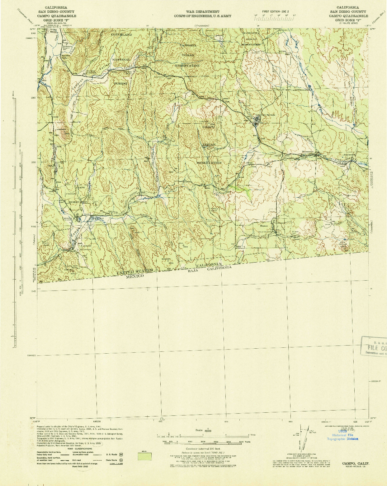 USGS 1:62500-SCALE QUADRANGLE FOR CAMPO, CA 1942