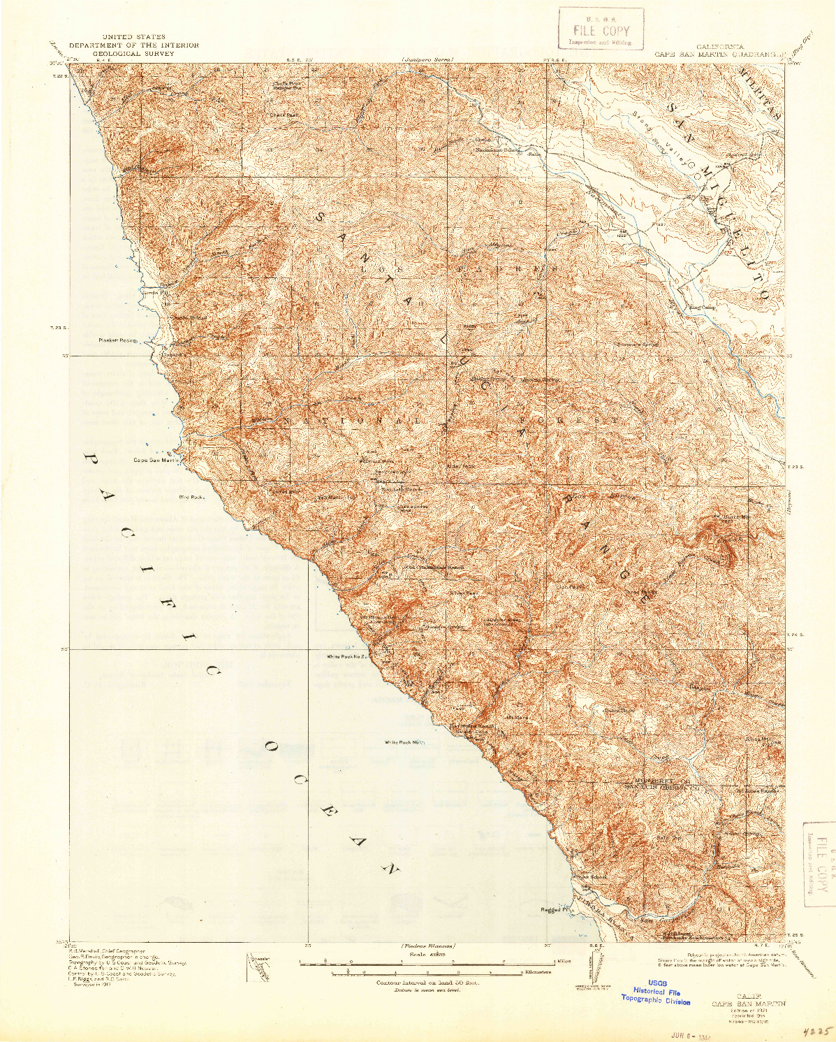 USGS 1:62500-SCALE QUADRANGLE FOR CAPE SAN MARTIN, CA 1921