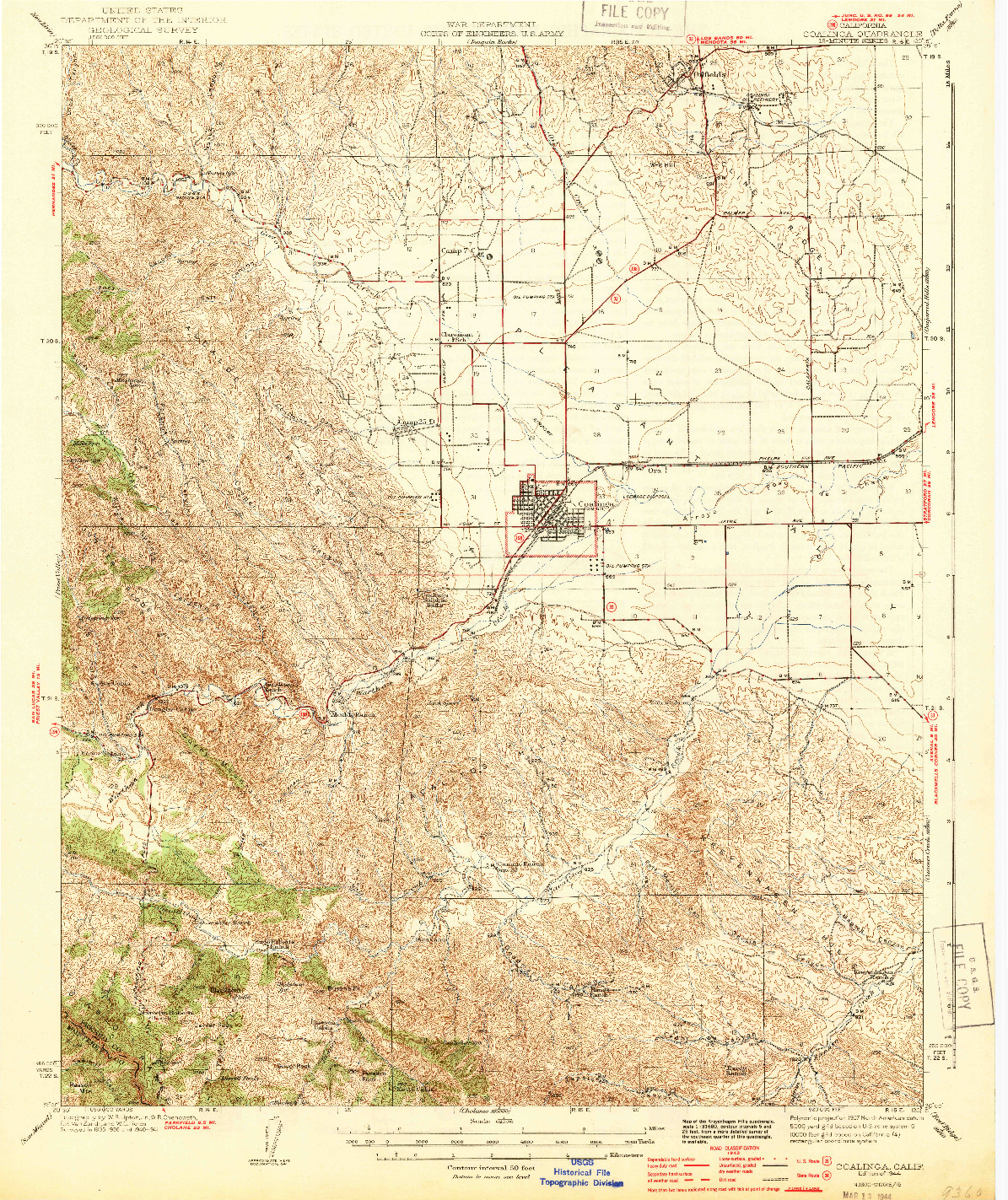 USGS 1:62500-SCALE QUADRANGLE FOR COALINGA, CA 1944